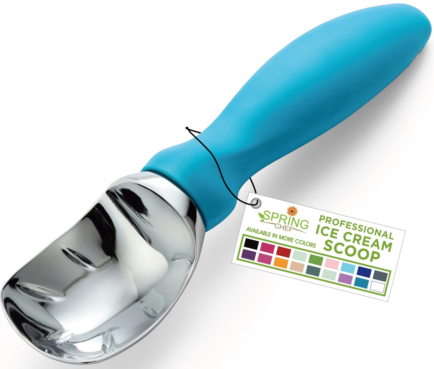 Spring Chef Heavy Duty Ice Cream Scoop with Comfortable Handle - Professional Ice Cream Scooper for Gelato, Sorbet, Cookie Dough, Melon, Frozen Yogurt - Dishwasher Safe Metal Kitchen Tool - Black