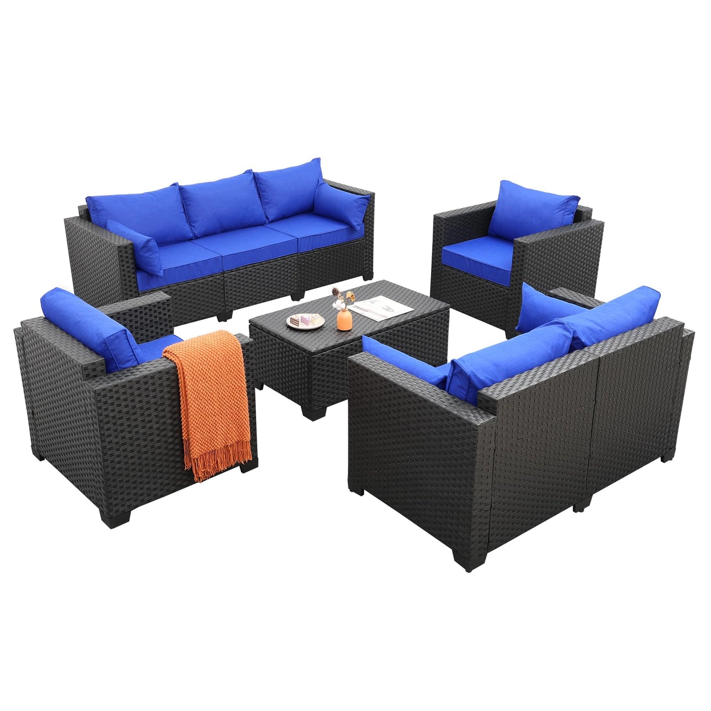 Rattaner 5 Pcs Outdoor Furniture Sets Patio Furniture Set with 45" Fire Pit Patio Couch Outdoor Chairs 60000 BTU Steel Propane Fire Pit Table No-Slip Cushions and Waterproof Covers, Light Grey
