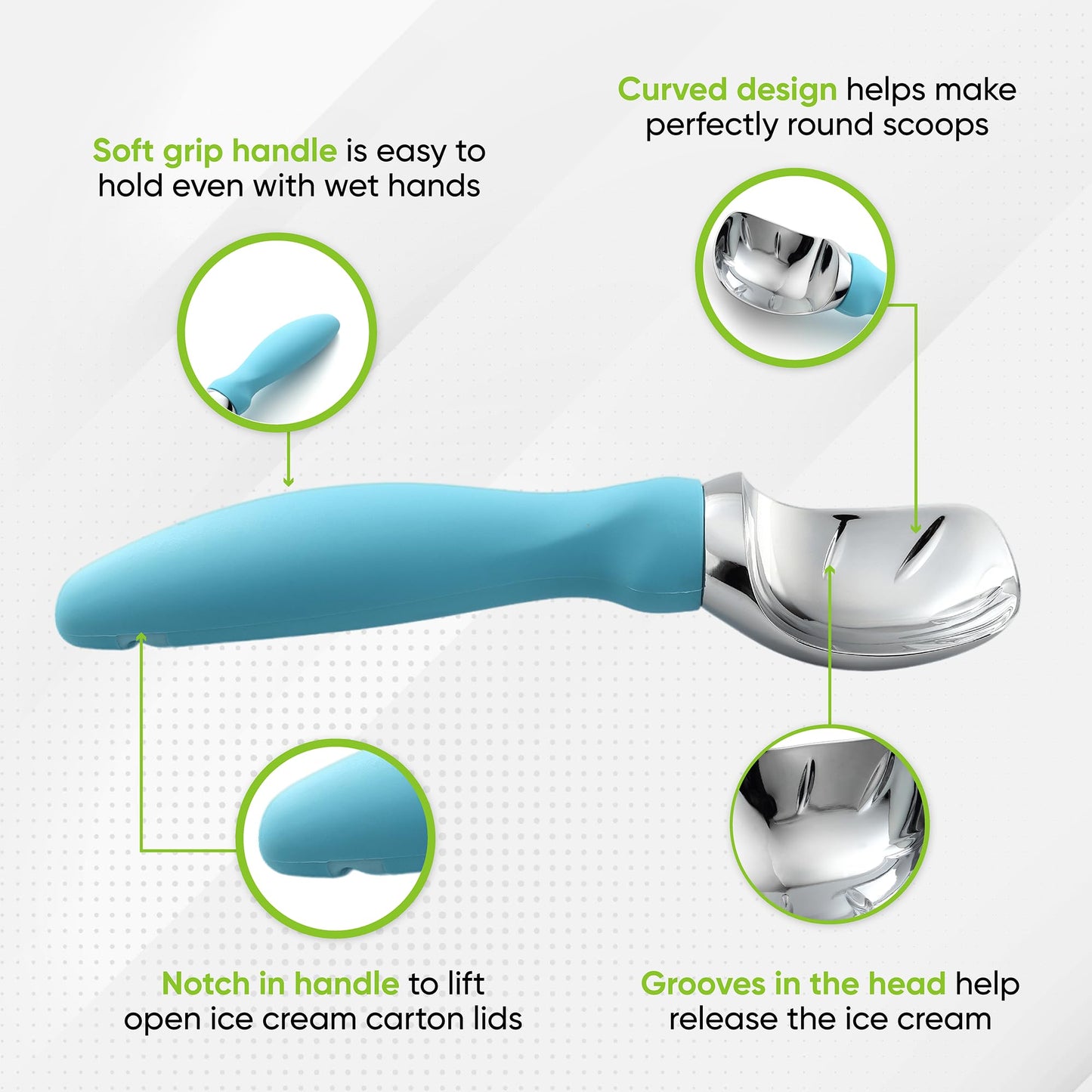 Spring Chef Heavy Duty Ice Cream Scoop with Comfortable Handle - Professional Ice Cream Scooper for Gelato, Sorbet, Cookie Dough, Melon, Frozen Yogurt - Dishwasher Safe Metal Kitchen Tool - Black