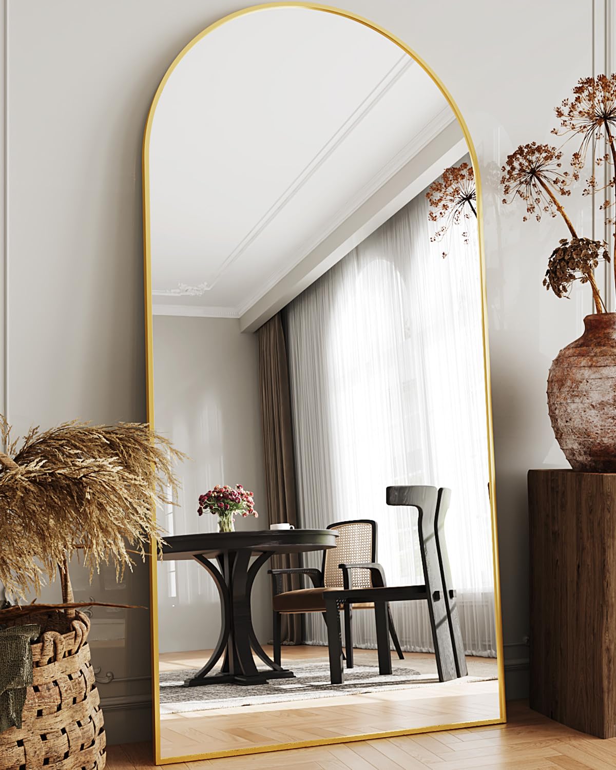 Full Length Mirror, 76"x34" Arched Floor Mirror Freestanding, Floor Standing Full Body Mirror with Stand for Bedroom, Hanging Mounted for Living Room Cloakroom, Black