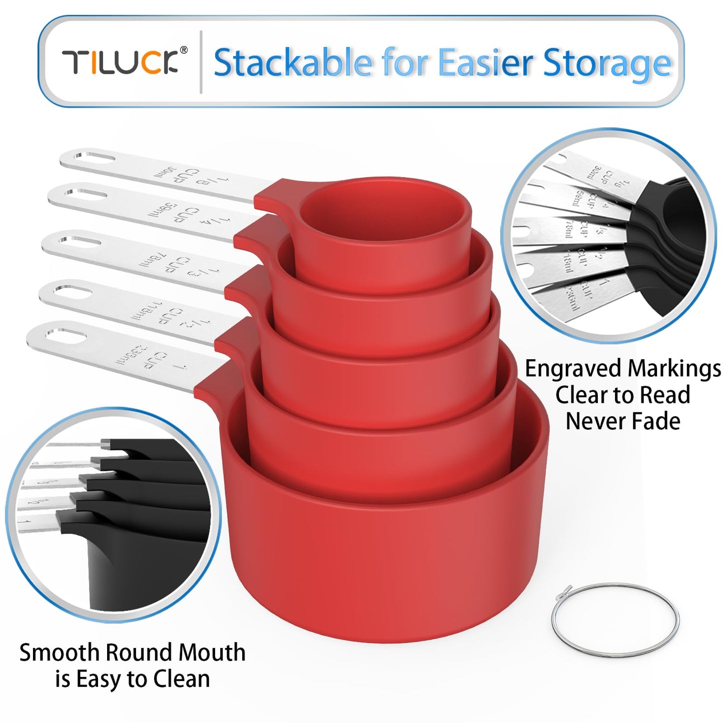 TILUCK Measuring Cups & Spoons Set, Stackable Cups and Spoons, Nesting Measure Cups with Stainless Steel Handle, Kitchen Gadgets for Cooking & Baking (Black)