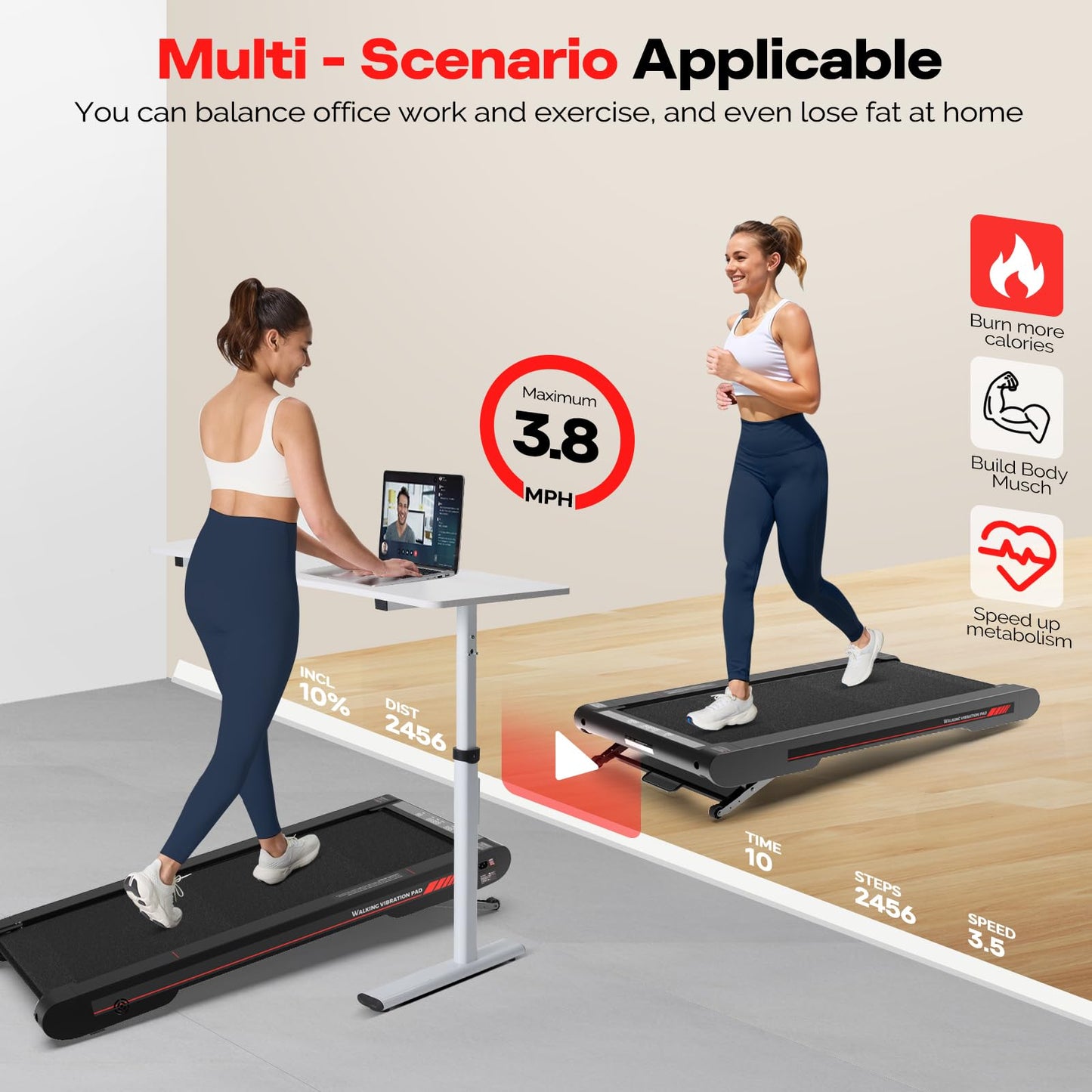 Sperax Walking Vibration Pad with APP, 3 in 1 Under Desk Treadmill, 2.5HP Low Noise Walking Treadmill Pad with Remote Control,Portable Treadmills for Home Office