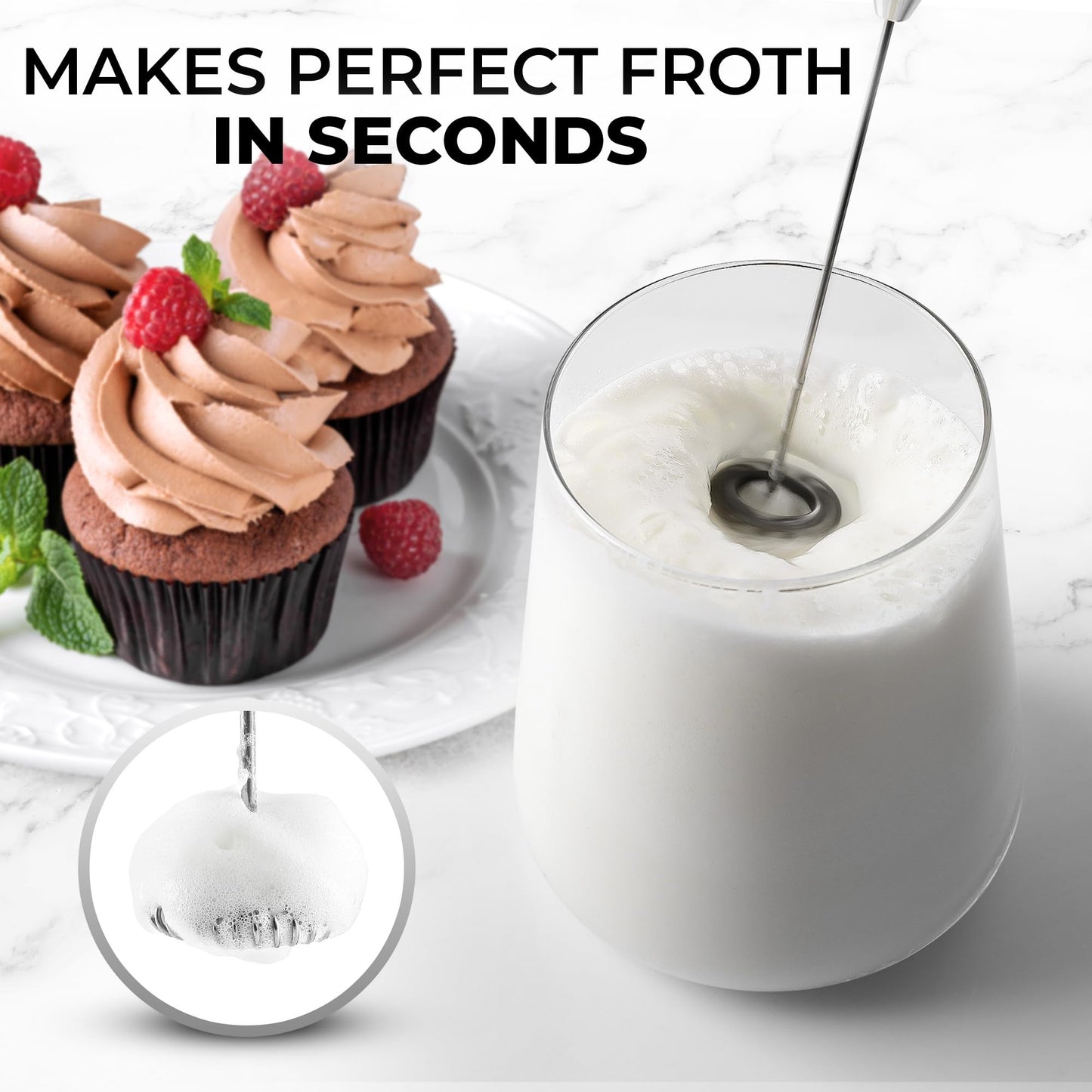 Zulay Double Whisk Milk Frother Handheld Mixer - High Powered Frother For Coffee With Improved Motor - Milk Frother Electric Whisk Drink Mixer For Cappuccino, Frappe, Matcha, Twin Whisk - Black/Copper