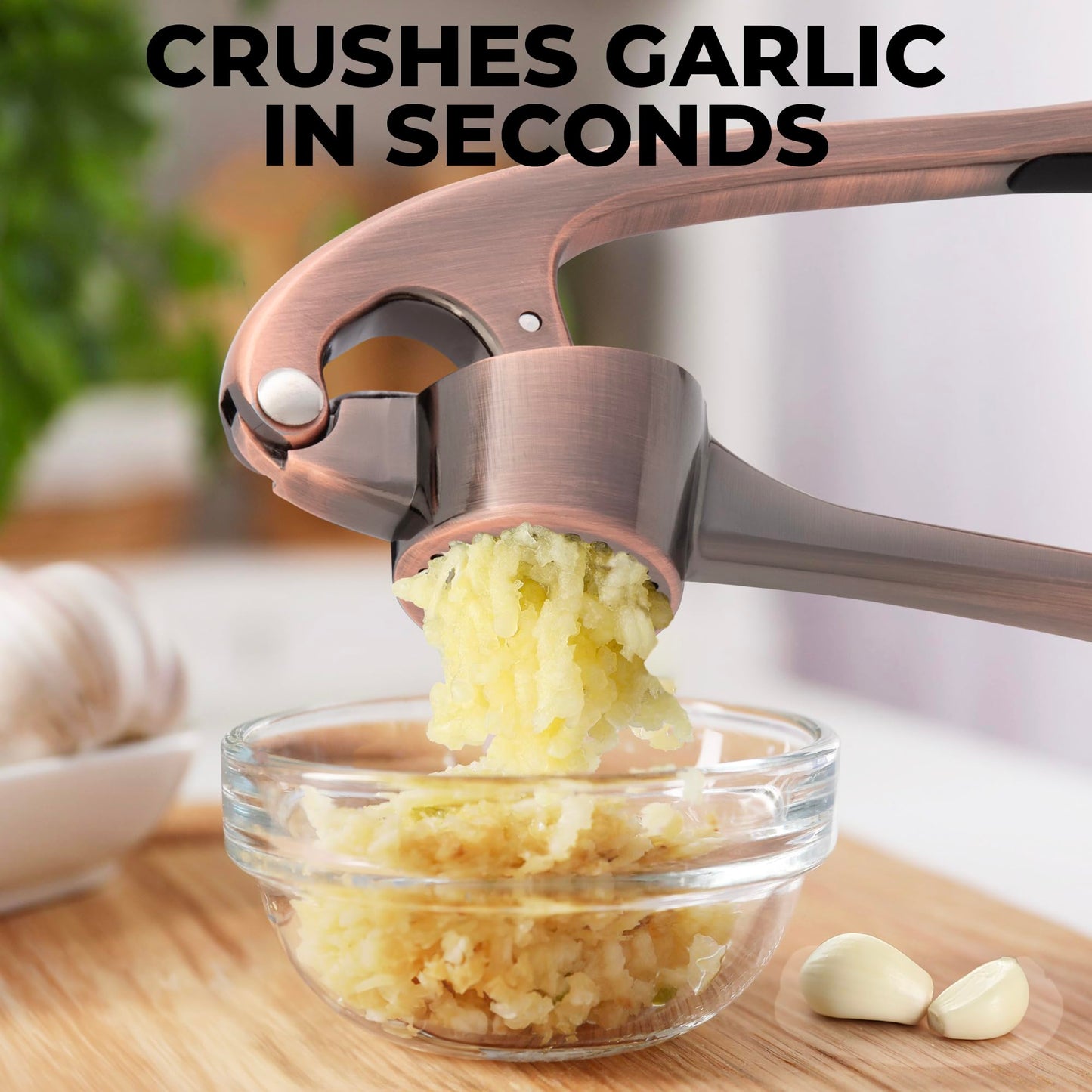 Zulay Kitchen Premium Garlic Press Set - Rust Proof & Dishwasher Safe Professional Garlic Mincer Tool - Easy-Squeeze, Easy-Clean with Soft, Ergonomic Handle - Silicone Garlic Peeler & Brush (Silver)