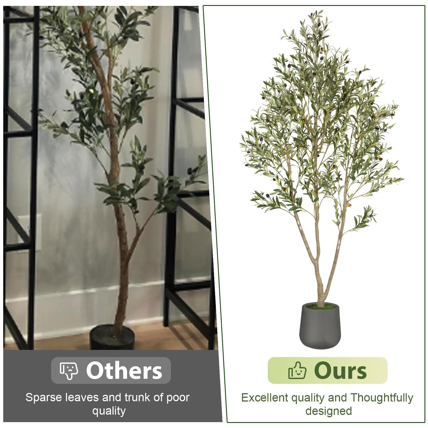 Olive Trees Artificial Indoor, 6FT Tall Faux Olive Tree with White Tall Planter, Artificial Plants with Natural Wood Trunk and Lifelike Fruits for Home Office Decor