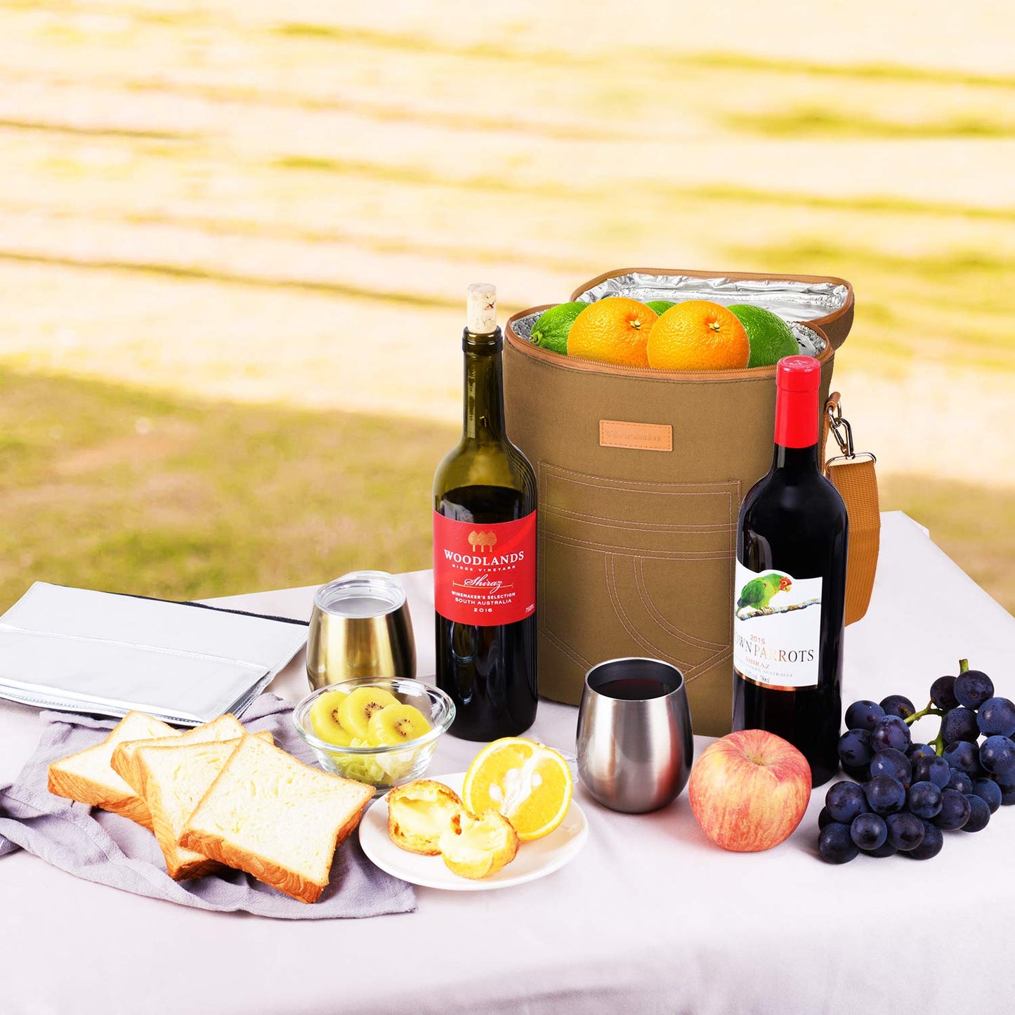 Tirrinia 2 Bottle Leakproof Insulated Wine Tote Carrier Bag - Padded Cooler for Travel, Restaurants, Tasting, Parties, Great Gift for Wine Lovers