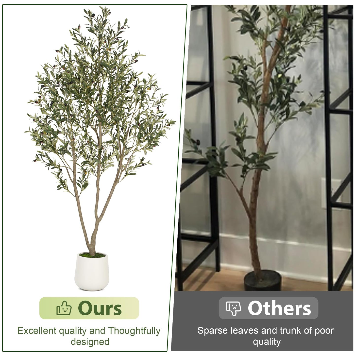 Olive Trees Artificial Indoor, 6FT Tall Faux Olive Tree with White Tall Planter, Artificial Plants with Natural Wood Trunk and Lifelike Fruits for Home Office Decor