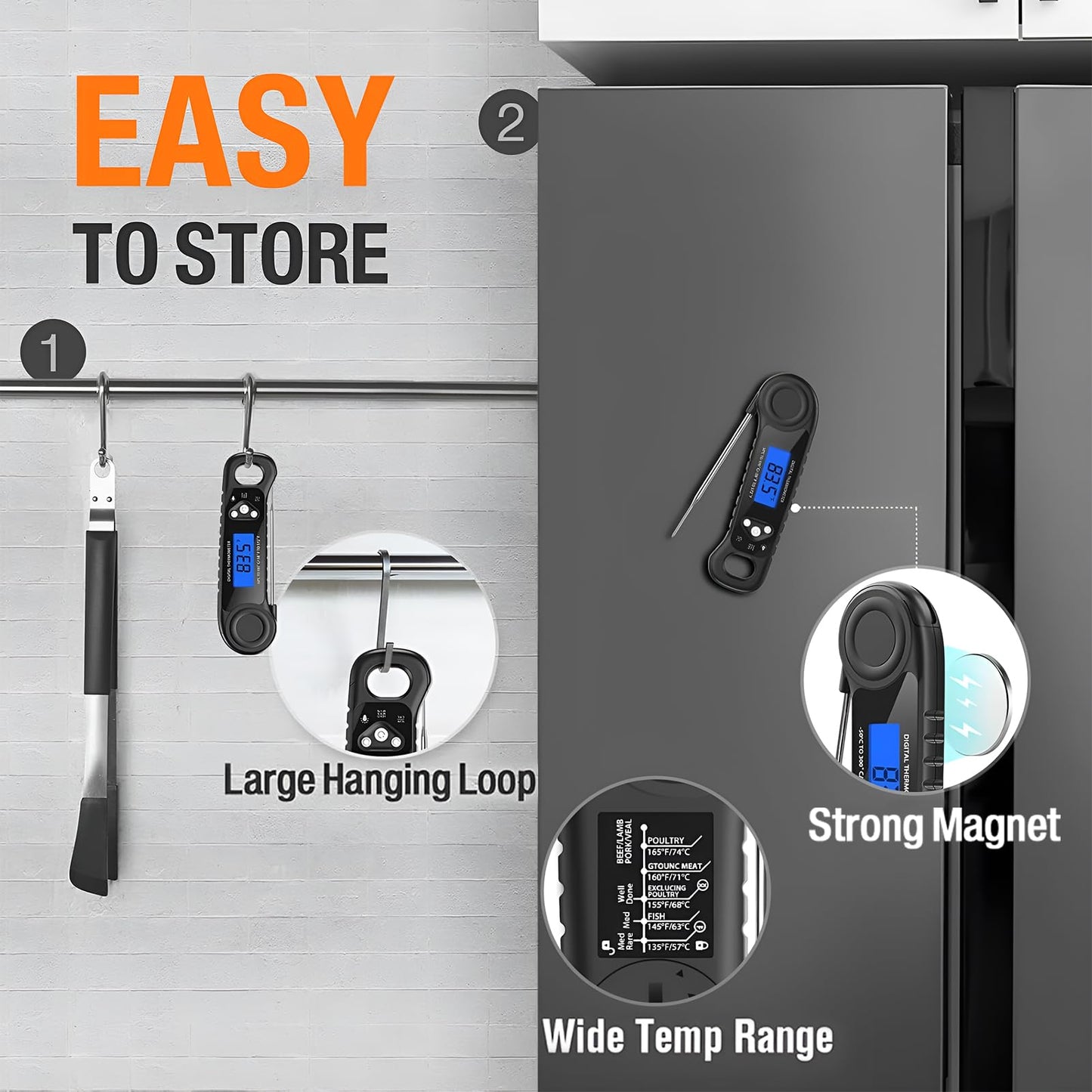 Meat Thermometer Digital, Instant Read Food Thermometer - Waterproof w/Backlight for Cooking, Candy, Deep Fry, BBQ, Grill, Smoker and Roast, Camping & Kitchen Essentials