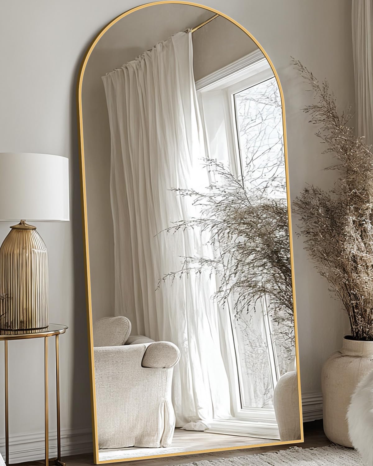 Full Length Mirror, 76"x34" Arched Floor Mirror Freestanding, Floor Standing Full Body Mirror with Stand for Bedroom, Hanging Mounted for Living Room Cloakroom, Black