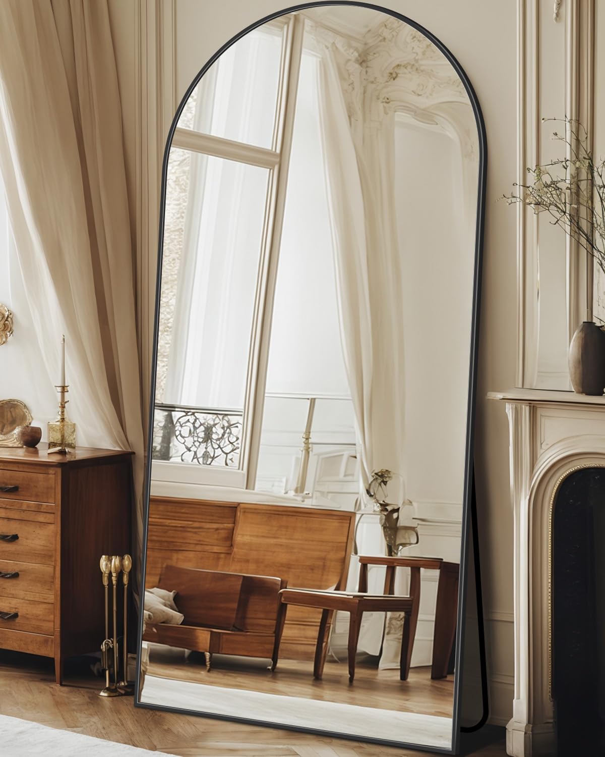 Full Length Mirror, 76"x34" Arched Floor Mirror Freestanding, Floor Standing Full Body Mirror with Stand for Bedroom, Hanging Mounted for Living Room Cloakroom, Black