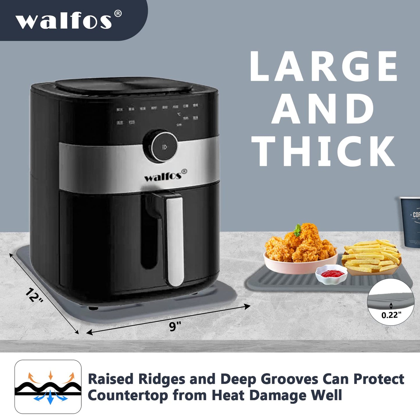 Walfos Silicone Trivet Mats - 4 Heat Resistant Pot Holders, Multipurpose Non-Slip Hot Pads for Kitchen Potholders, Hot Dishers, Jar Opener, Spoon Holder, Food Grade Silicone & BPA Free (Black)