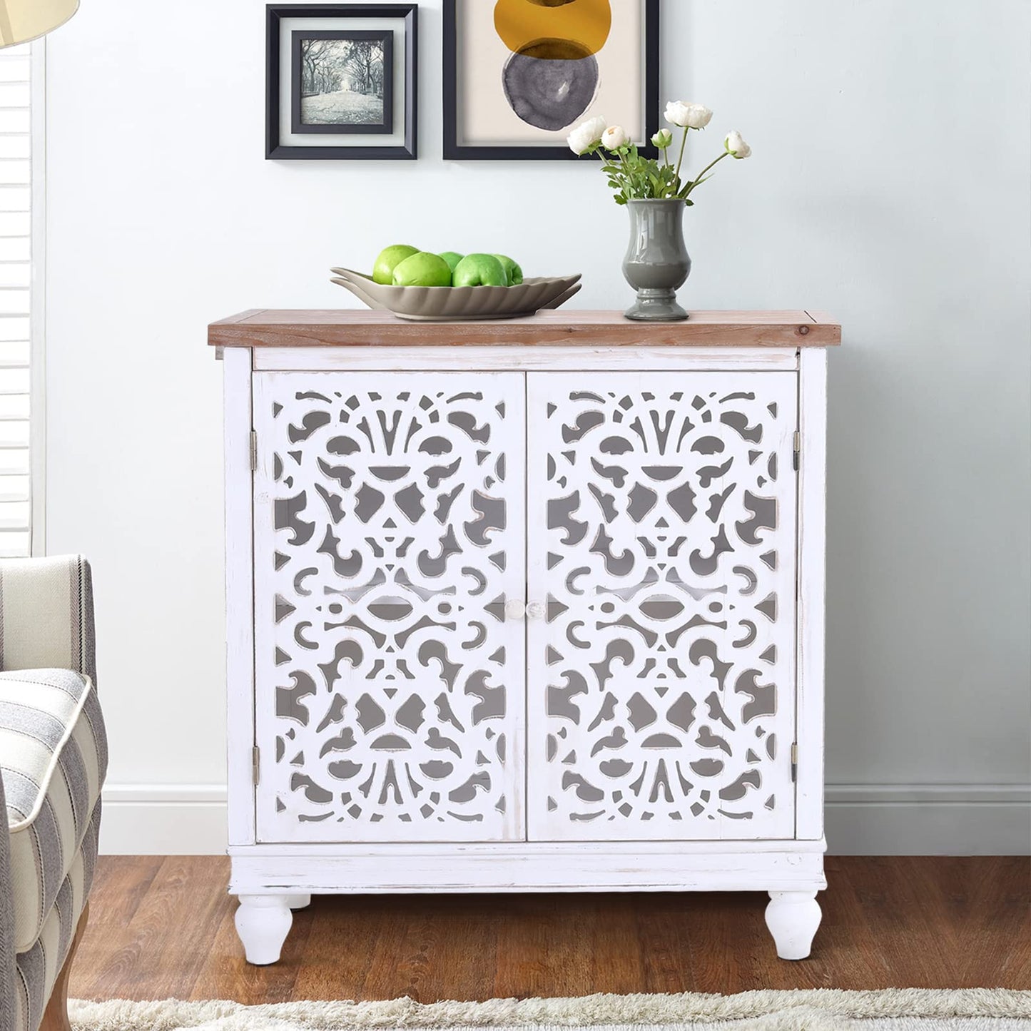Sophia & William Tall Storage Cabinet 47.4", Decorative 2-Door Tall Accent Cabinet, for Living Room, Dining Room, White