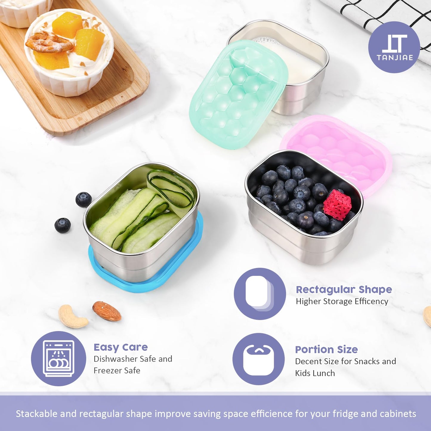 Small (1 CUP) Stainless Steel Snack Containers for Kids | Easy Open Leak Proof Food Containers with Silicone Lids - Perfect Metal Toddler Lunch Box for Daycare and School (8oz)