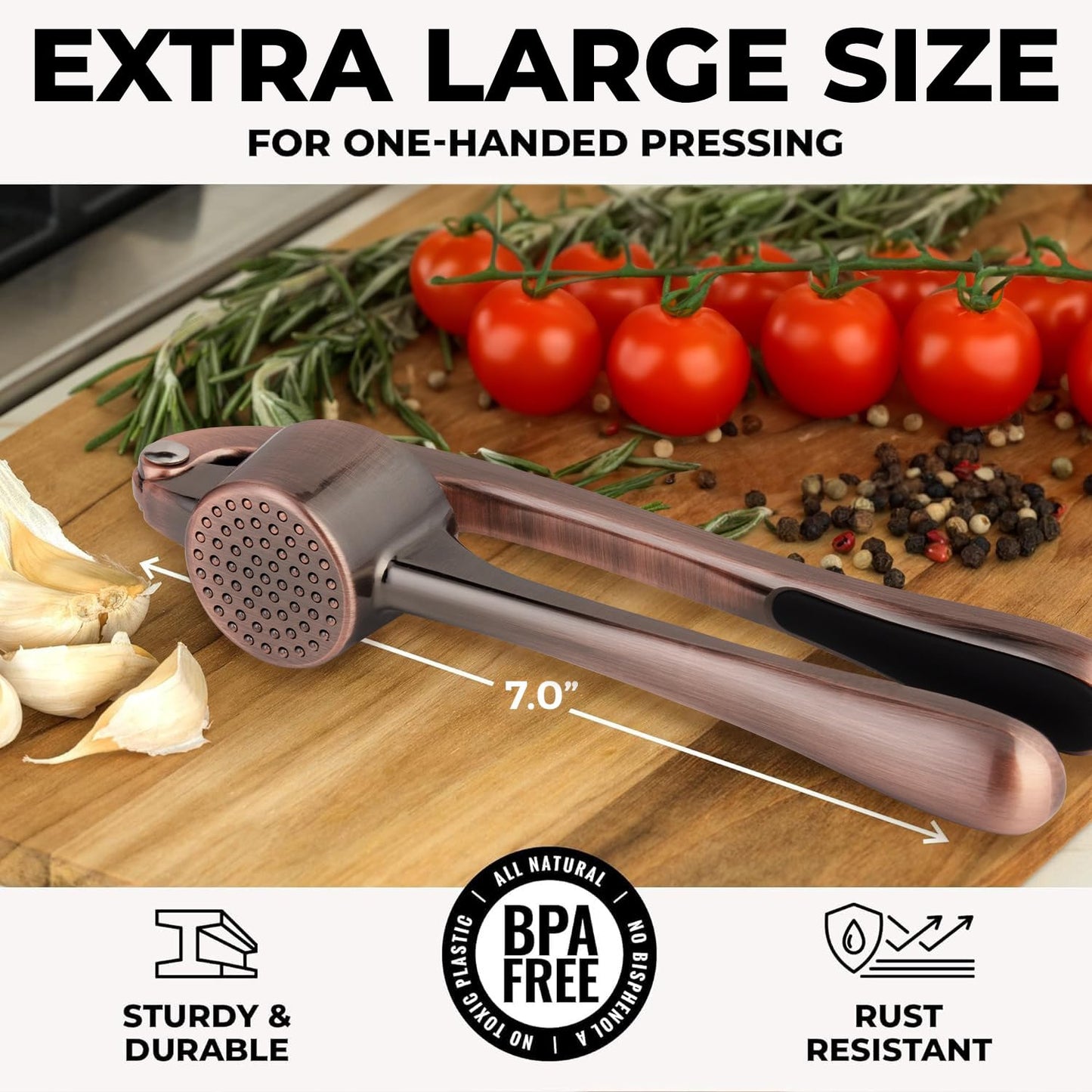 Zulay Kitchen Premium Garlic Press Set - Rust Proof & Dishwasher Safe Professional Garlic Mincer Tool - Easy-Squeeze, Easy-Clean with Soft, Ergonomic Handle - Silicone Garlic Peeler & Brush (Silver)