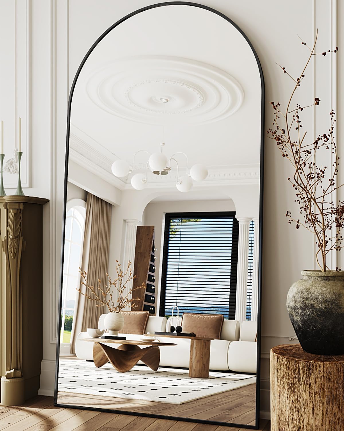 Full Length Mirror, 76"x34" Arched Floor Mirror Freestanding, Floor Standing Full Body Mirror with Stand for Bedroom, Hanging Mounted for Living Room Cloakroom, Black