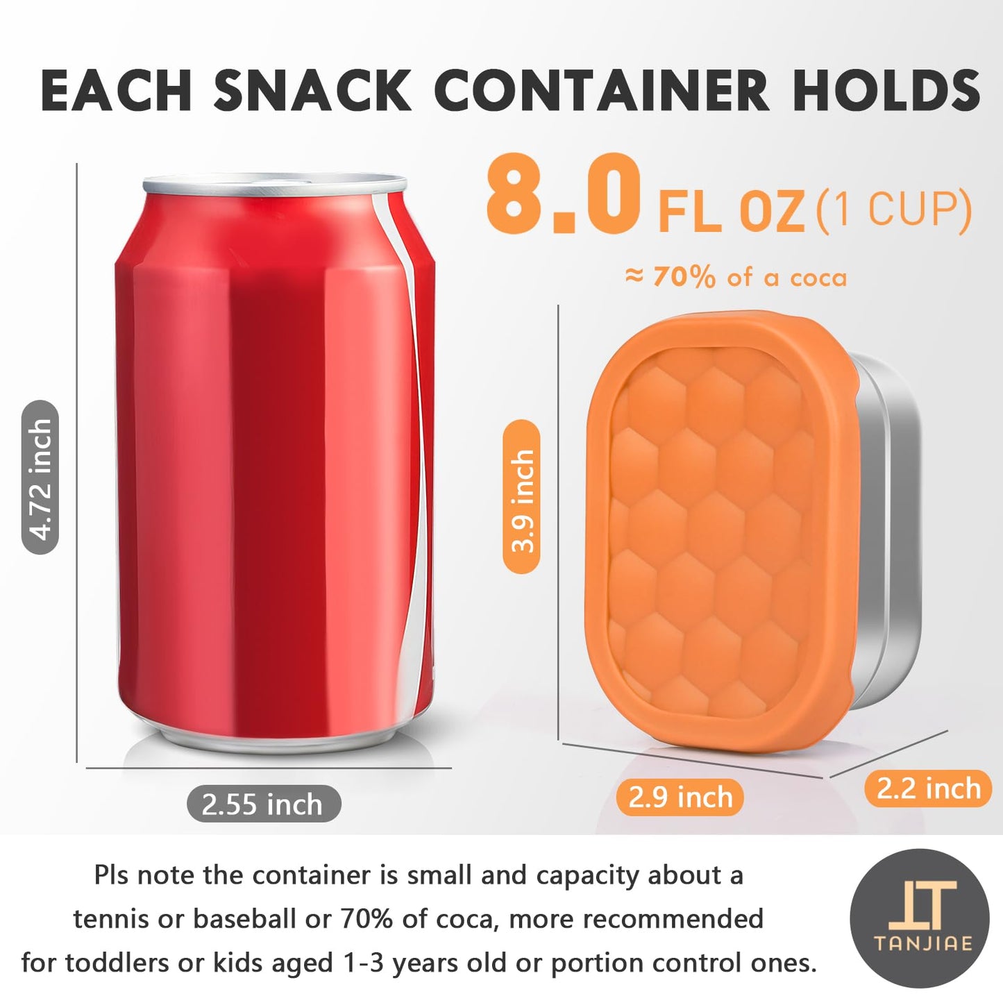 Small (1 CUP) Stainless Steel Snack Containers for Kids | Easy Open Leak Proof Food Containers with Silicone Lids - Perfect Metal Toddler Lunch Box for Daycare and School (8oz)