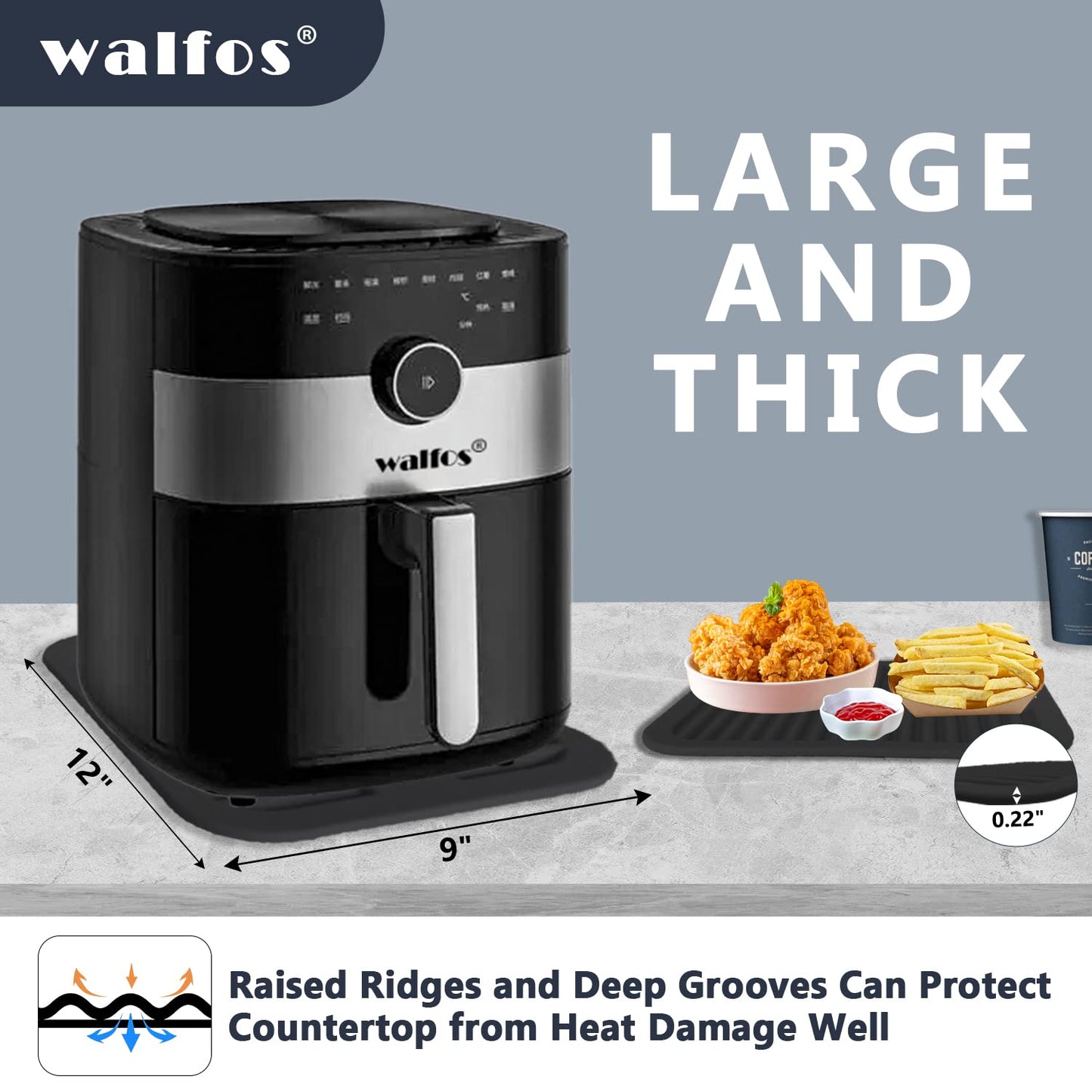 Walfos Silicone Trivet Mats - 4 Heat Resistant Pot Holders, Multipurpose Non-Slip Hot Pads for Kitchen Potholders, Hot Dishers, Jar Opener, Spoon Holder, Food Grade Silicone & BPA Free (Black)