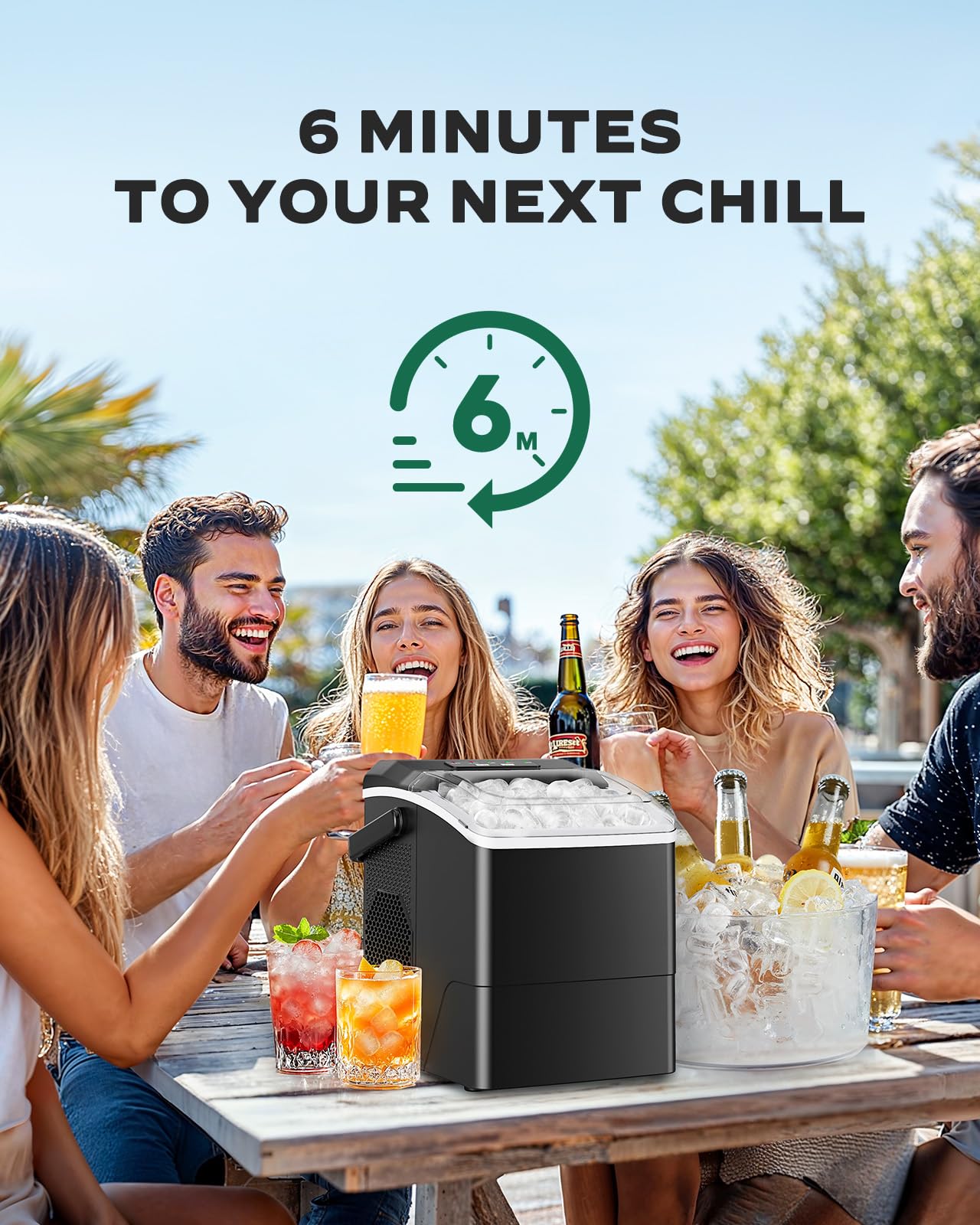 Silonn Ice Maker Countertop, Portable Ice Machine with Carry Handle, Self-Cleaning Ice Makers with Basket and Scoop, 9 Cubes in 6 Mins, 26 lbs per Day, Ideal for Home, Kitchen, Camping, RV