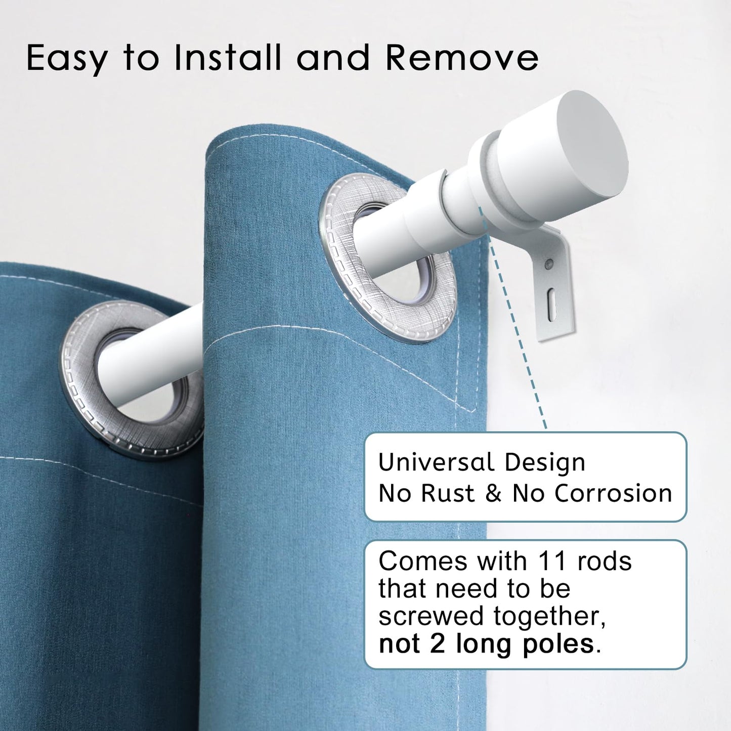 Curtain Rods for Windows 16 to 144 Inches Adjustable Length 1 Inch Diameter Window Curtain Rod with Aluminium Finials, Black