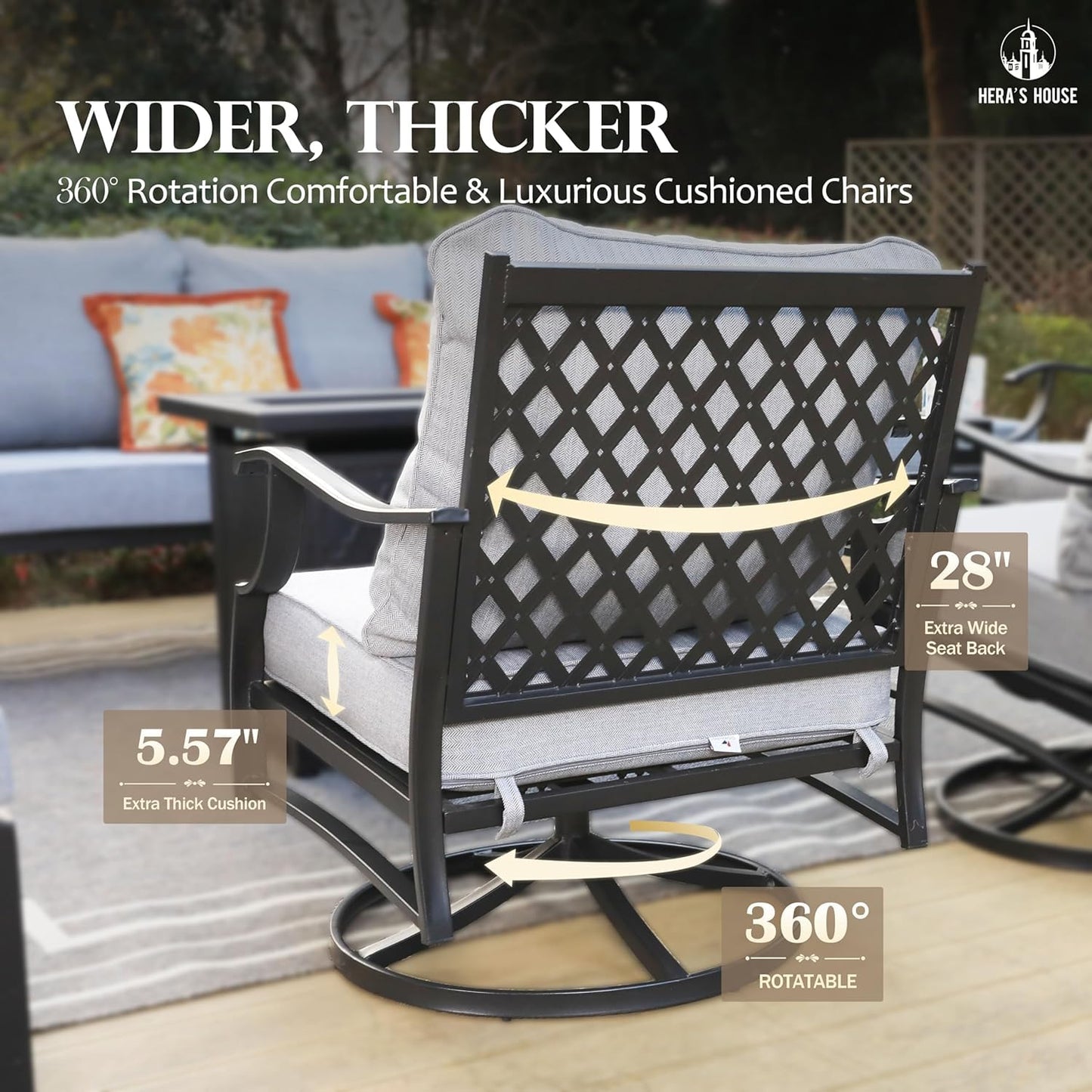 HERA'S HOUSE 7 Piece Patio Furniture Set, 2 x Rocking Chair, 2 x Fixed Chair, 2 x Ottoman, 1 x 3-Seat Sofa, All Cushioned 9 Seats Outdoor Conversation Set for Lawn Garden Backyard