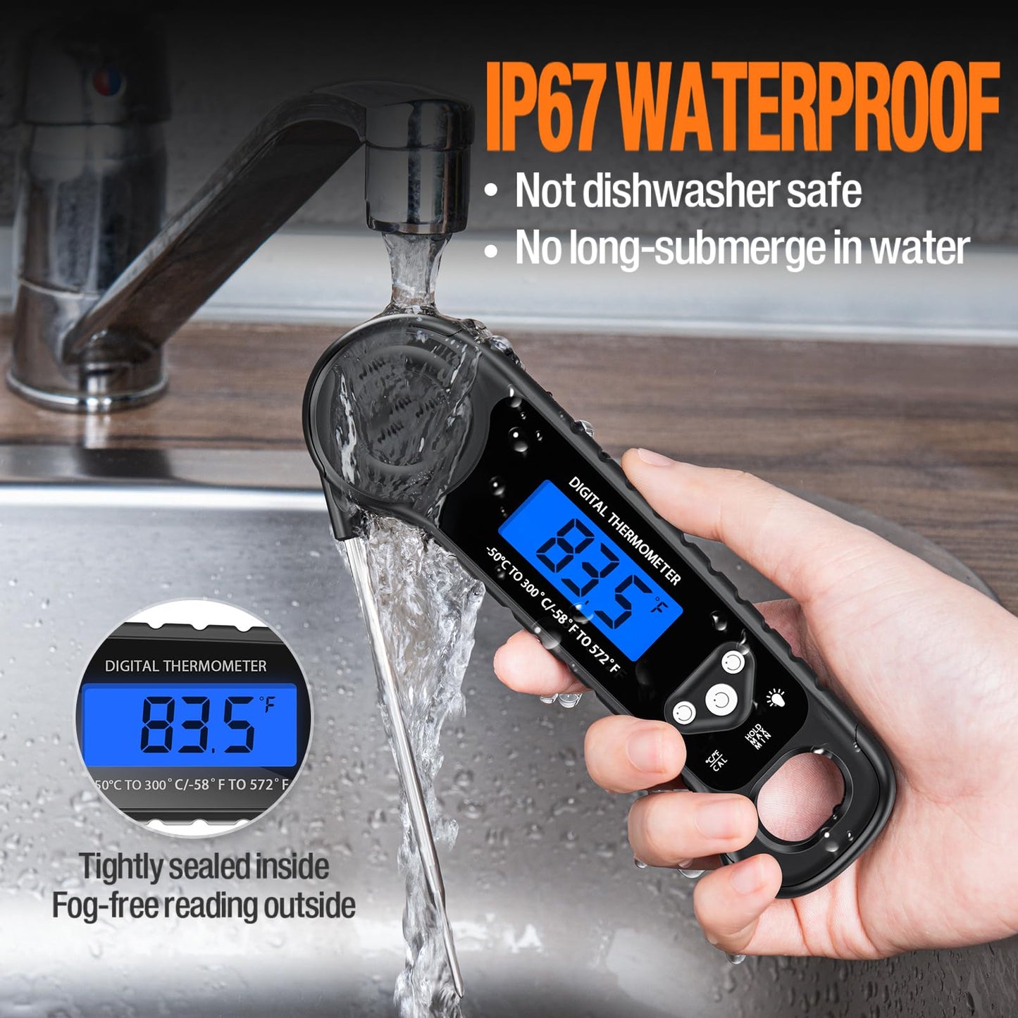 Meat Thermometer Digital, Instant Read Food Thermometer - Waterproof w/Backlight for Cooking, Candy, Deep Fry, BBQ, Grill, Smoker and Roast, Camping & Kitchen Essentials