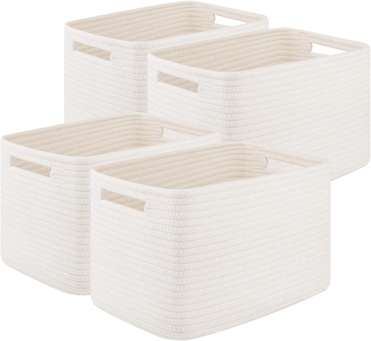 Storage Baskets for Organizing, Woven Decorative Baskets for Shelves - Books, Towels, and Clothes, Cotton Rope Toy Storage Bins, 12.7''Lx9''Wx7.8''H, Pack of 4, Brown