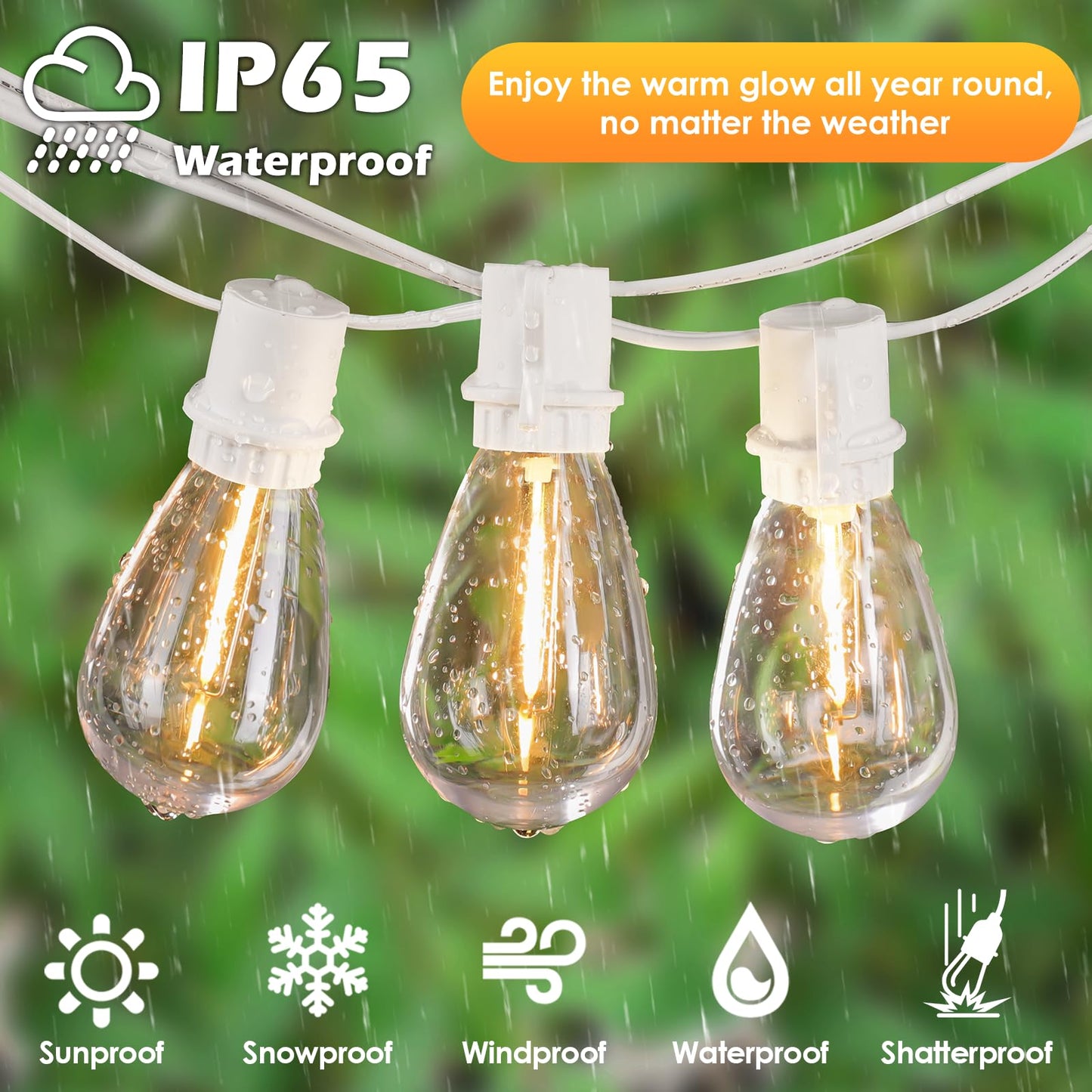 96FT LED Outdoor String Lights, Waterproof Patio Lights with 30+2 2700K Dimmable Shatterproof Edison Hanging Bulbs for Backyard Party-Black