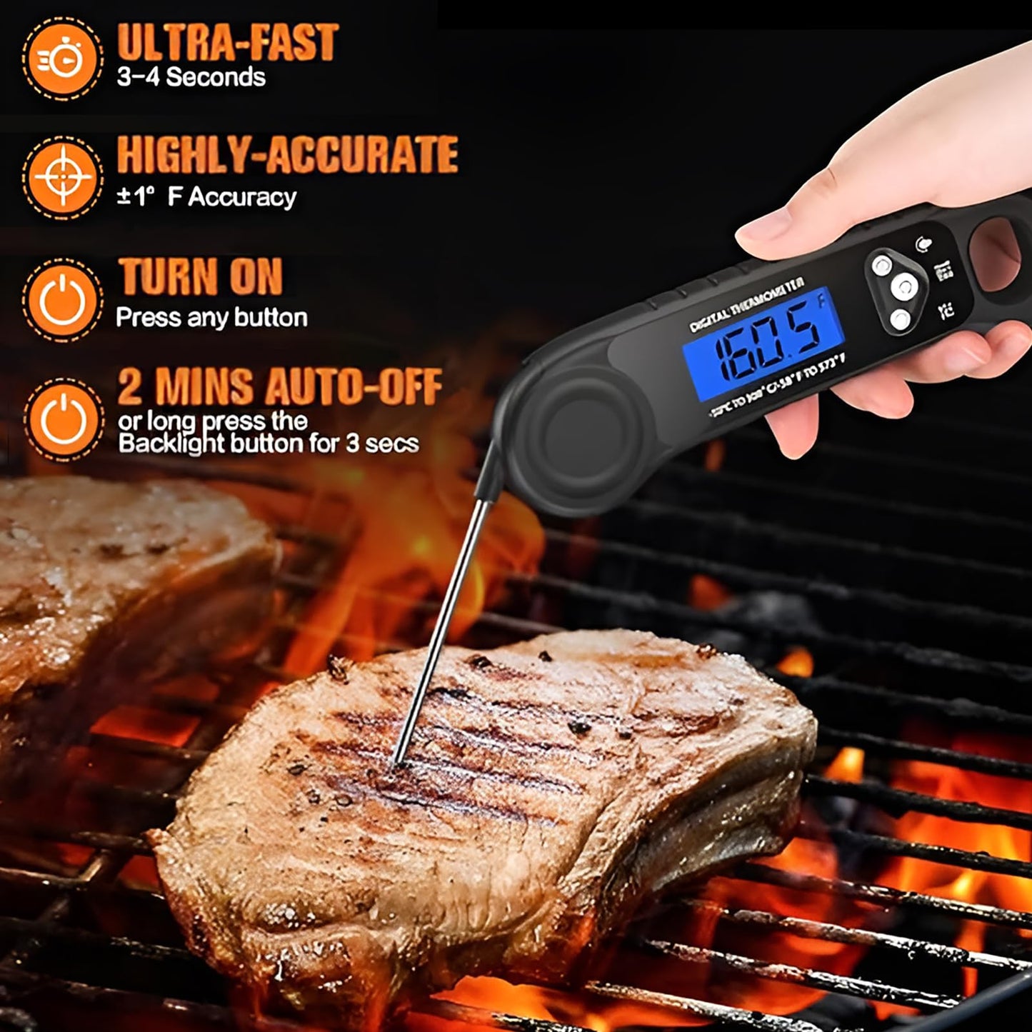 Meat Thermometer Digital, Instant Read Food Thermometer - Waterproof w/Backlight for Cooking, Candy, Deep Fry, BBQ, Grill, Smoker and Roast, Camping & Kitchen Essentials