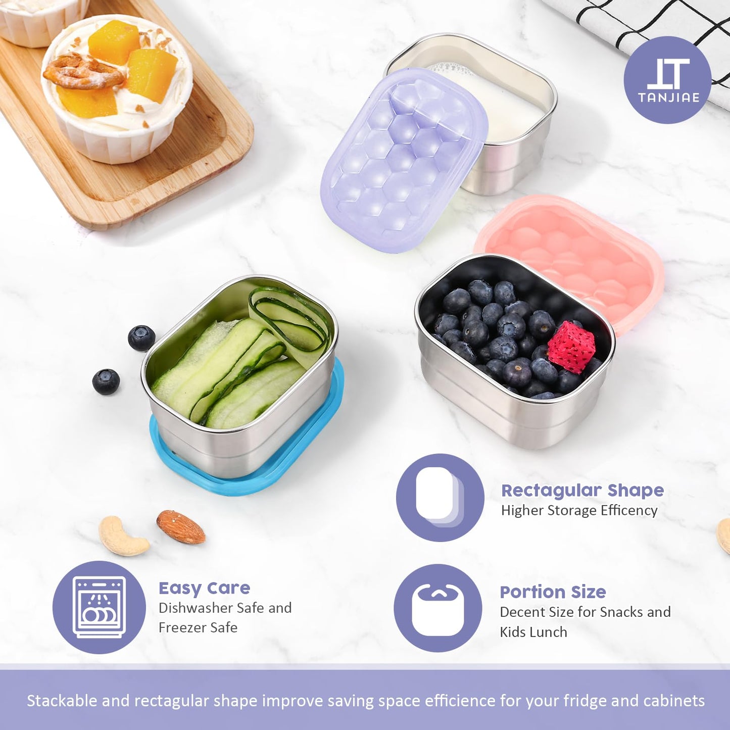 Small (1 CUP) Stainless Steel Snack Containers for Kids | Easy Open Leak Proof Food Containers with Silicone Lids - Perfect Metal Toddler Lunch Box for Daycare and School (8oz)