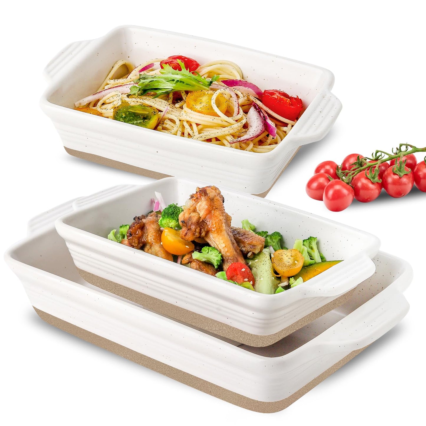 Ceramic Baking Dish, Casserole Dishes for Oven, Extra Deep Lasagna Pans with Handles, Rectangular Bakeware Set of 3 from Oven to Table, Easy to Clean, 14.7 x 8.7 x 3 Inches, White