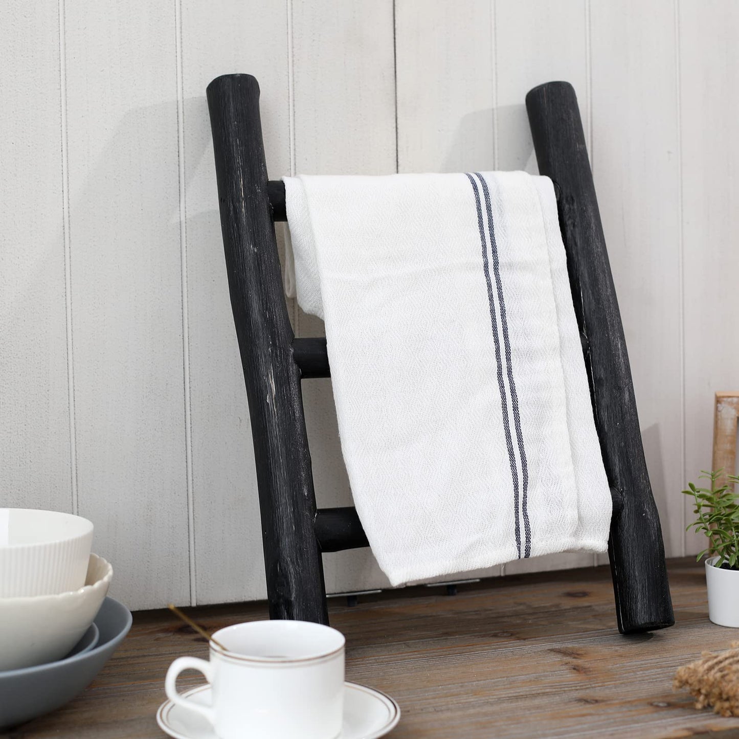 FUIN Fully Assembled 57in Wood Blanket Ladder Living Room Decorative Wall Leaning Farmhouse Quilt Display Holder Rustic Wooden Towel Rack for Bathroom, Unfinished
