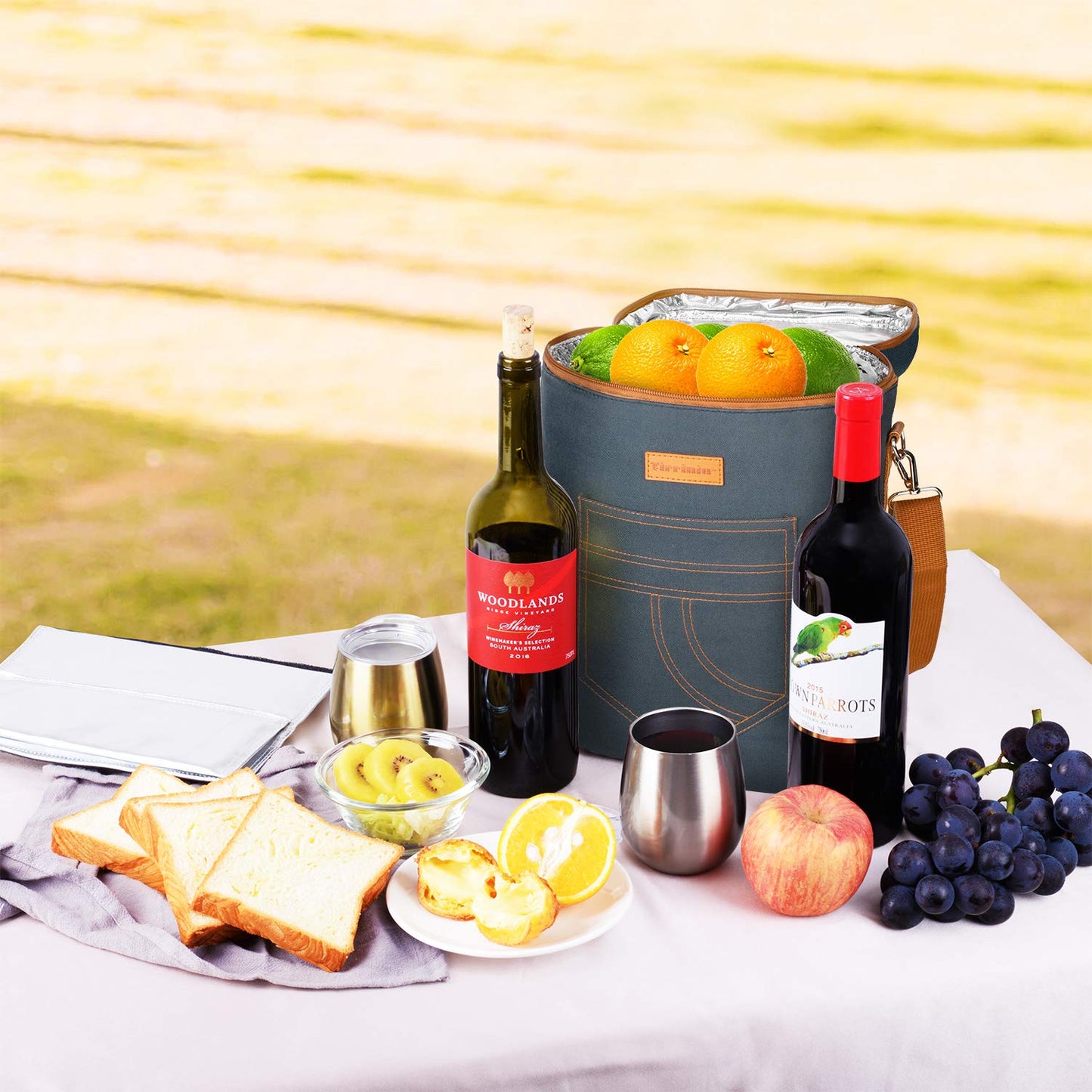 Tirrinia 2 Bottle Leakproof Insulated Wine Tote Carrier Bag - Padded Cooler for Travel, Restaurants, Tasting, Parties, Great Gift for Wine Lovers