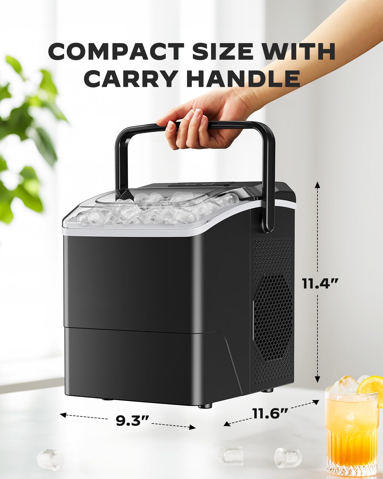 Silonn Ice Maker Countertop, Portable Ice Machine with Carry Handle, Self-Cleaning Ice Makers with Basket and Scoop, 9 Cubes in 6 Mins, 26 lbs per Day, Ideal for Home, Kitchen, Camping, RV