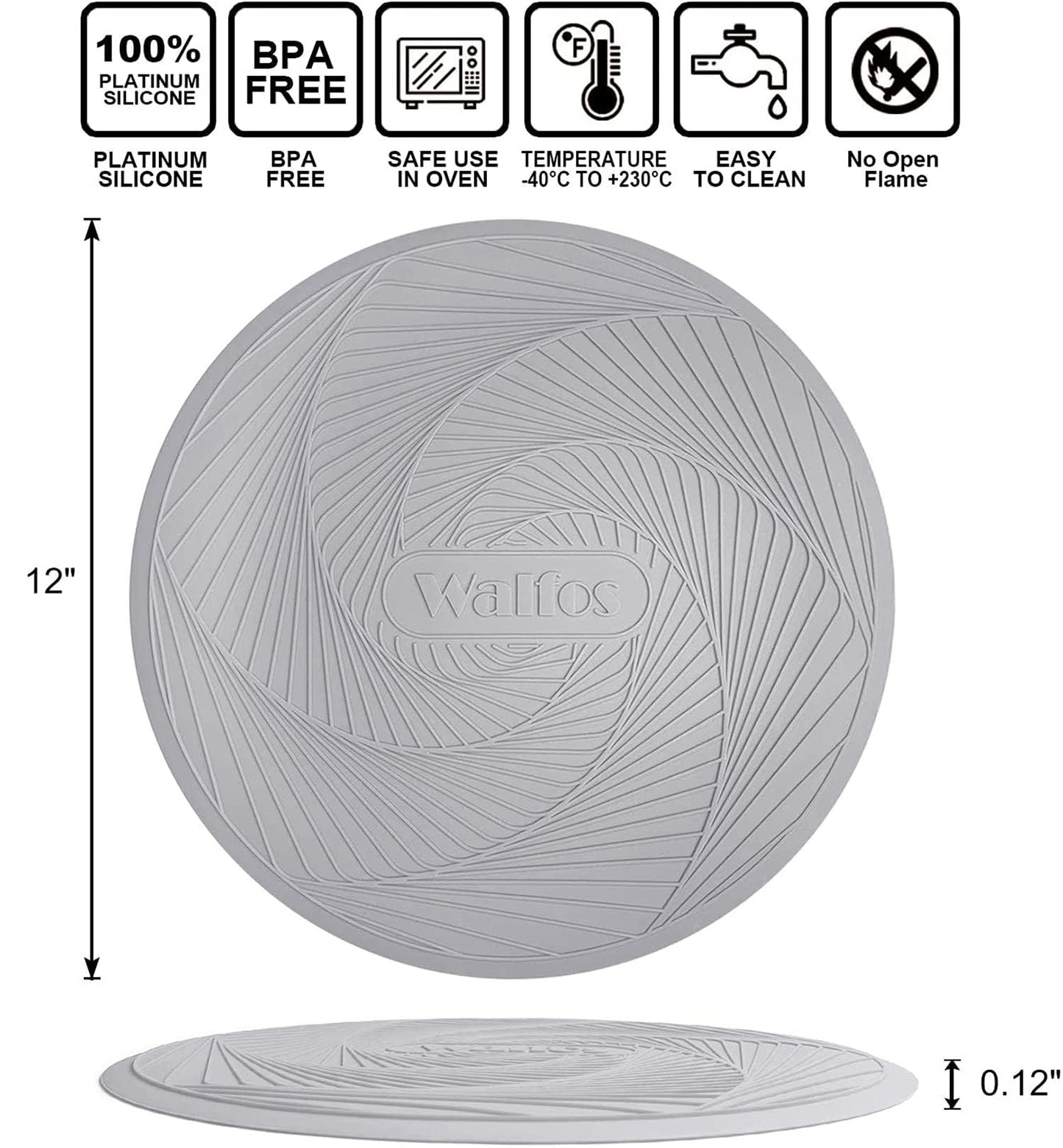 Walfos Silicone Trivet Mats - 4 Heat Resistant Pot Holders, Multipurpose Non-Slip Hot Pads for Kitchen Potholders, Hot Dishers, Jar Opener, Spoon Holder, Food Grade Silicone & BPA Free (Black)