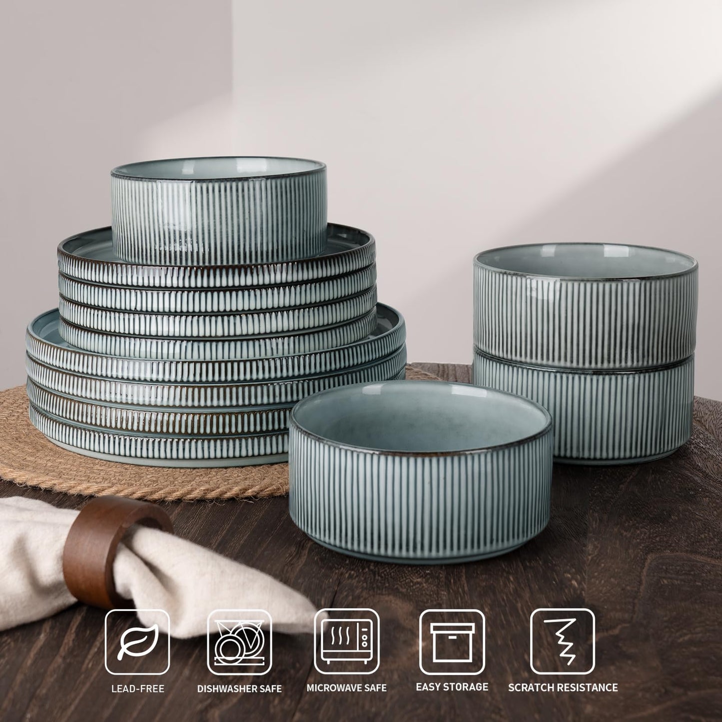 Famiware Star Dinnerware Sets, Plates and Bowls Set for 4, 12 Pieces Dishes- Chip and Scratch Resistant, Microwave and Dishwasher Safe Kitchen Set, Cappuccino White