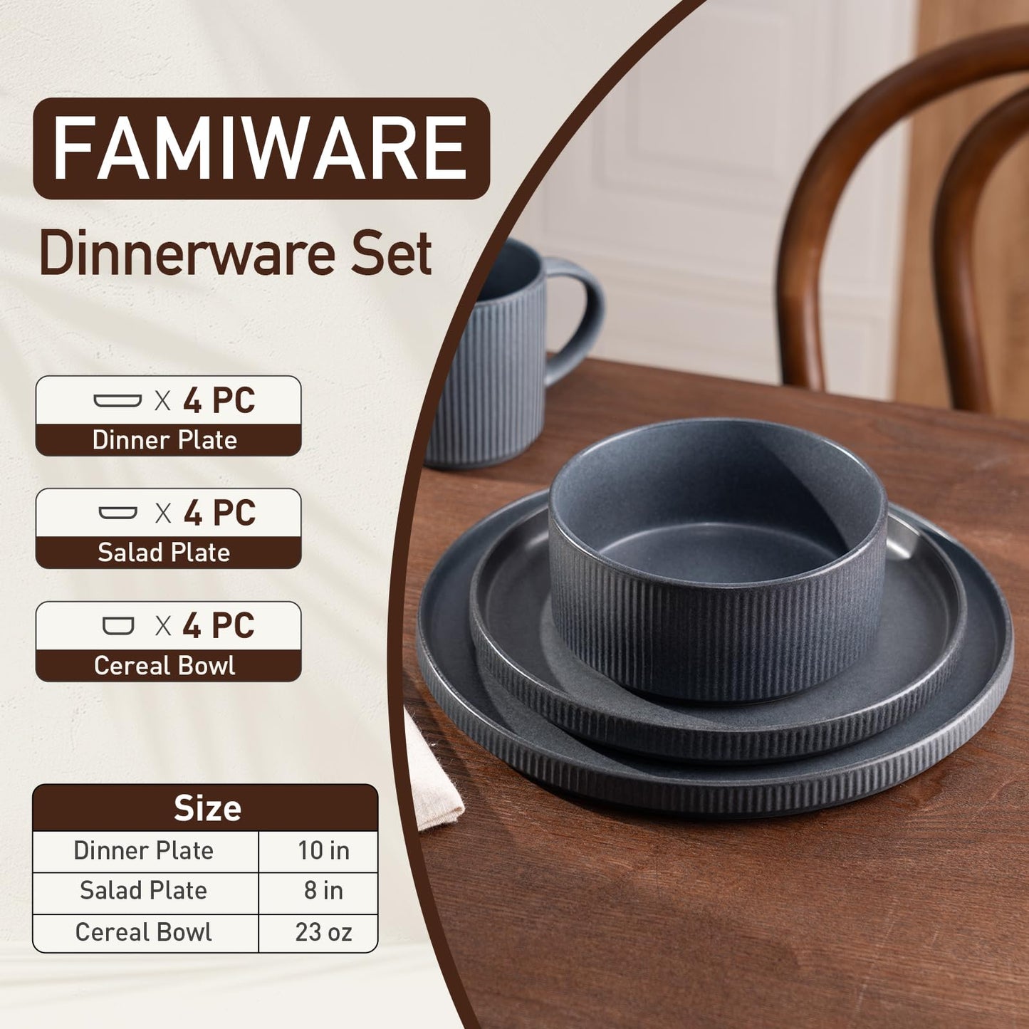 Famiware Star Dinnerware Sets, Plates and Bowls Set for 4, 12 Pieces Dishes- Chip and Scratch Resistant, Microwave and Dishwasher Safe Kitchen Set, Cappuccino White