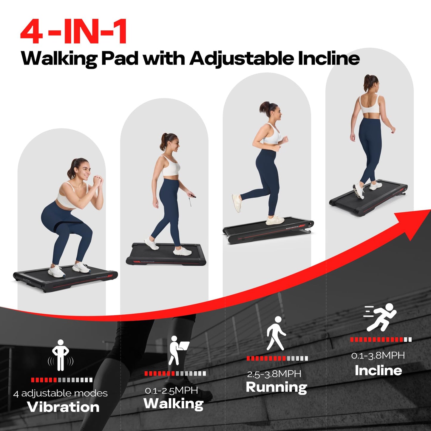 Sperax Walking Vibration Pad with APP, 3 in 1 Under Desk Treadmill, 2.5HP Low Noise Walking Treadmill Pad with Remote Control,Portable Treadmills for Home Office