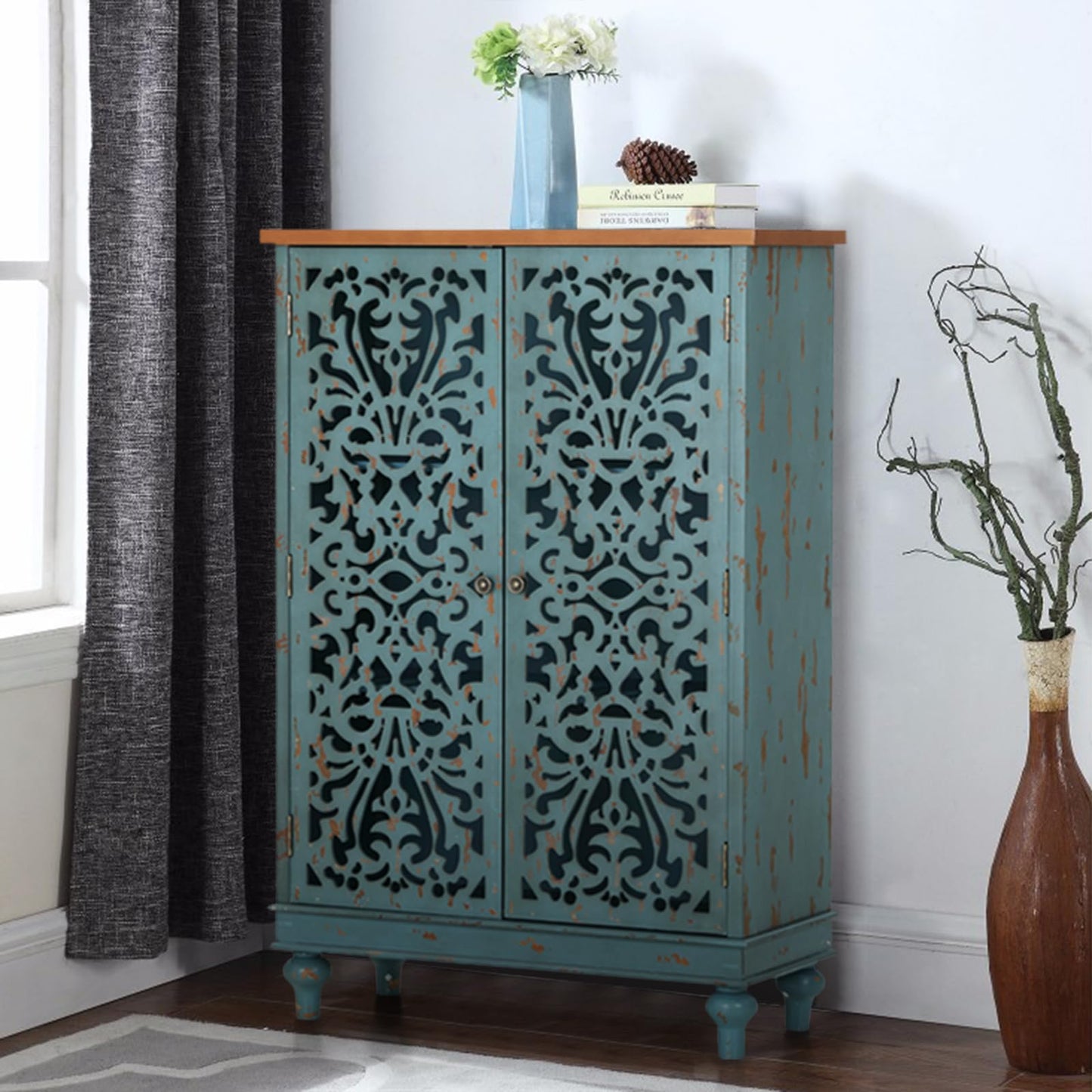 Sophia & William Tall Storage Cabinet 47.4", Decorative 2-Door Tall Accent Cabinet, for Living Room, Dining Room, White