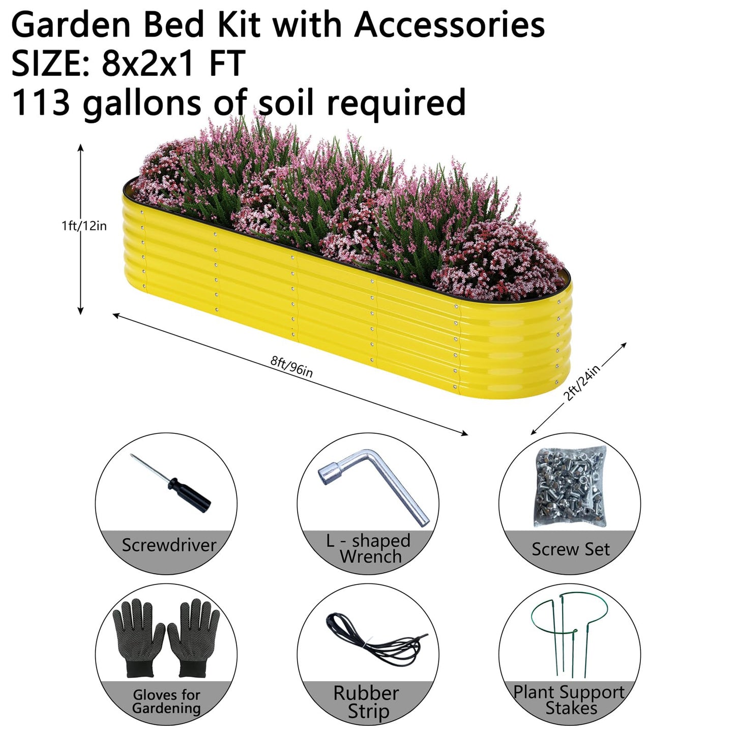 Galvanized Metal Planter Raised Garden Bed Kit for Gardening Outdoor,8x2x1ft Planter Grow Garden Box Raised Flower Bed,Long Vegetable Clearance Herb Raised Garden Beds for Gardening