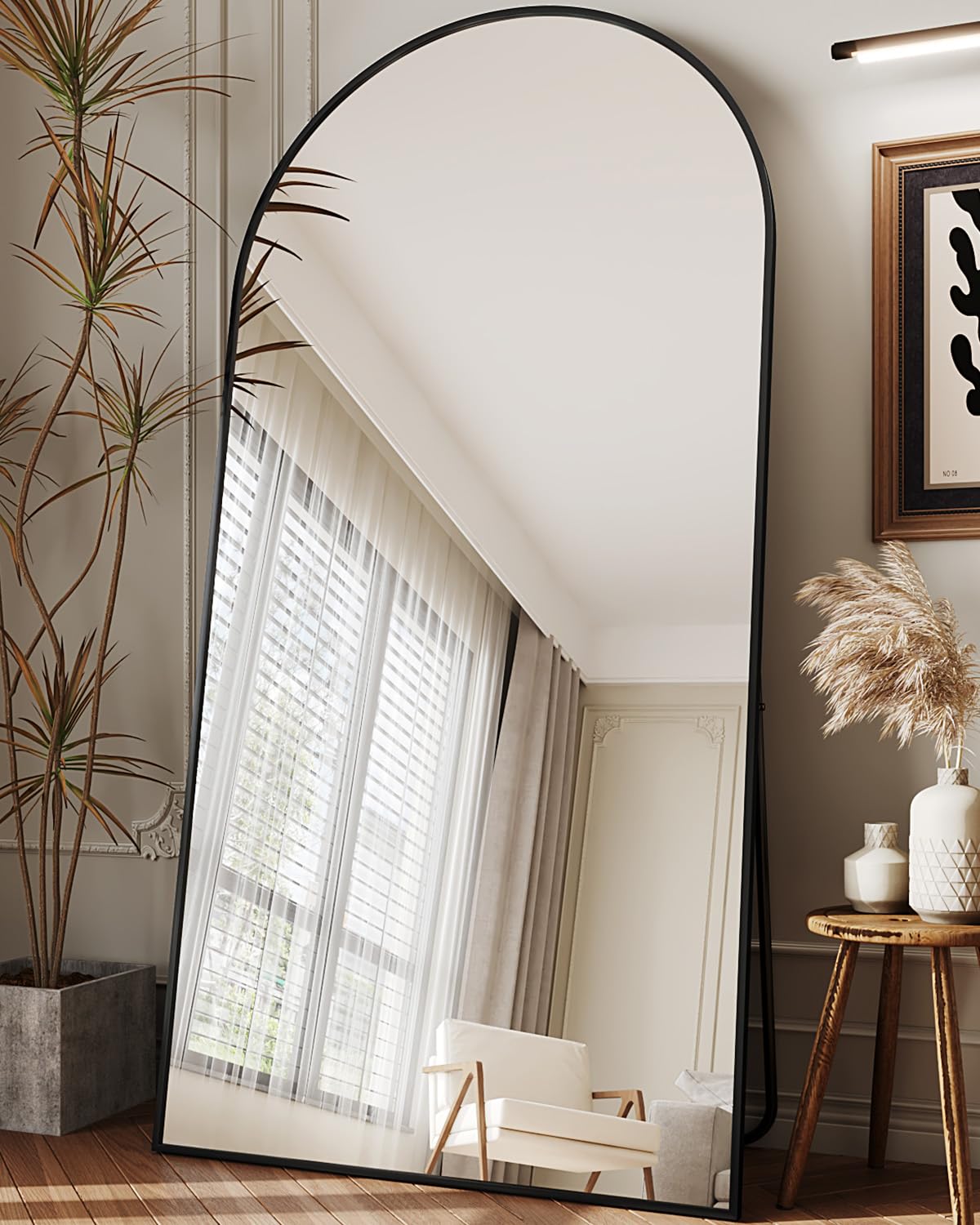 Full Length Mirror, 76"x34" Arched Floor Mirror Freestanding, Floor Standing Full Body Mirror with Stand for Bedroom, Hanging Mounted for Living Room Cloakroom, Black