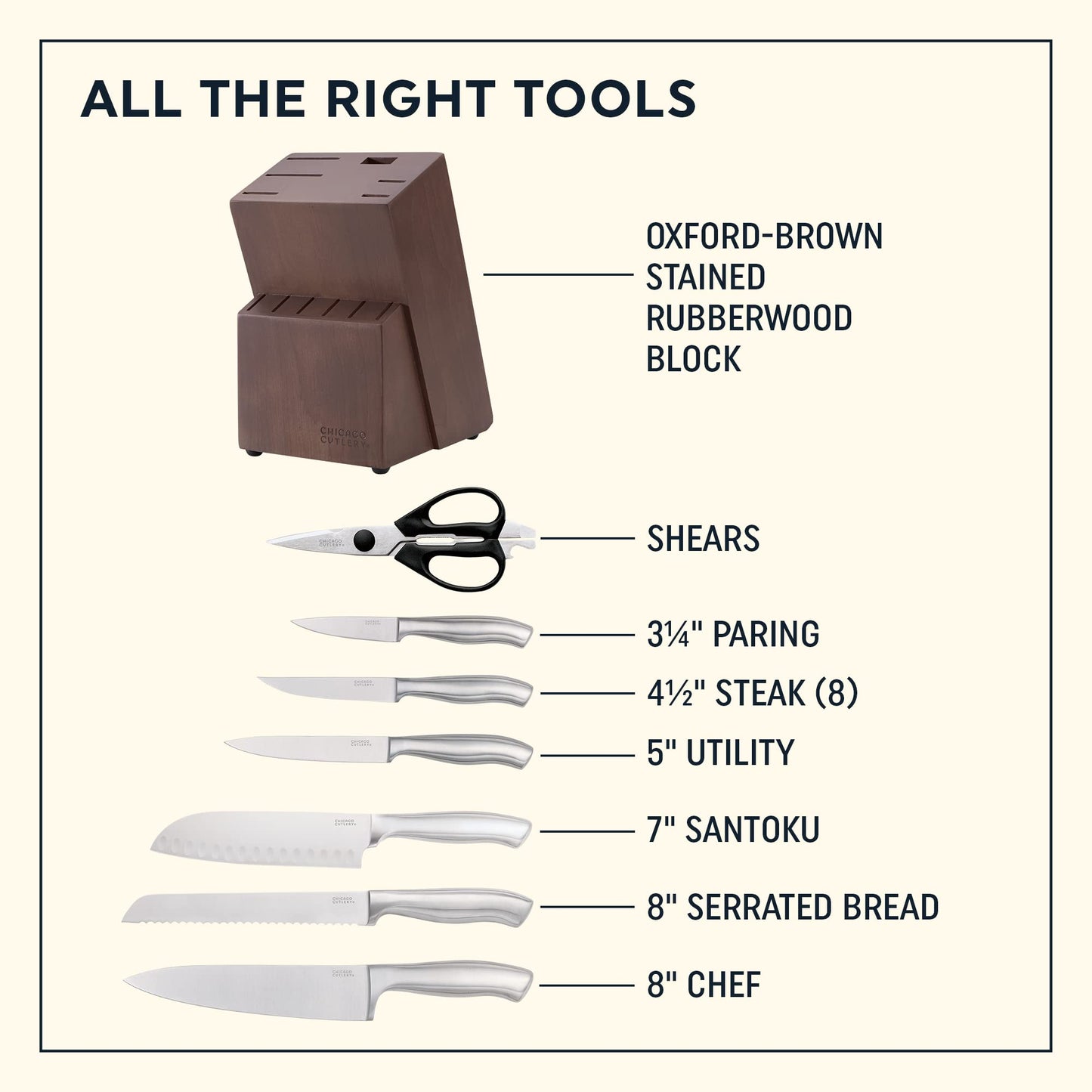 Chicago Cutlery Insignia Steel (18-PC) Kitchen Knife Block Set & Built-In Sharpener, Contoured Ergonomic Handles and Sharp Stainless Steel Professional Chef Knife Set & Scissors With Bottle Opener