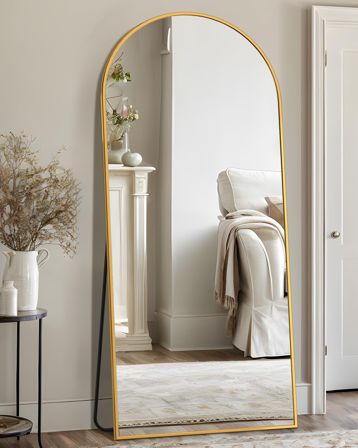 Full Length Mirror, 76"x34" Arched Floor Mirror Freestanding, Floor Standing Full Body Mirror with Stand for Bedroom, Hanging Mounted for Living Room Cloakroom, Black