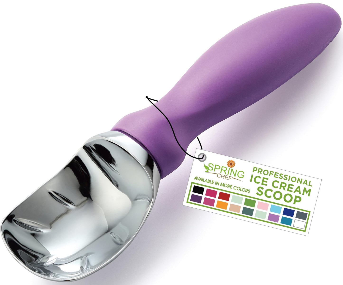 Spring Chef Heavy Duty Ice Cream Scoop with Comfortable Handle - Professional Ice Cream Scooper for Gelato, Sorbet, Cookie Dough, Melon, Frozen Yogurt - Dishwasher Safe Metal Kitchen Tool - Black