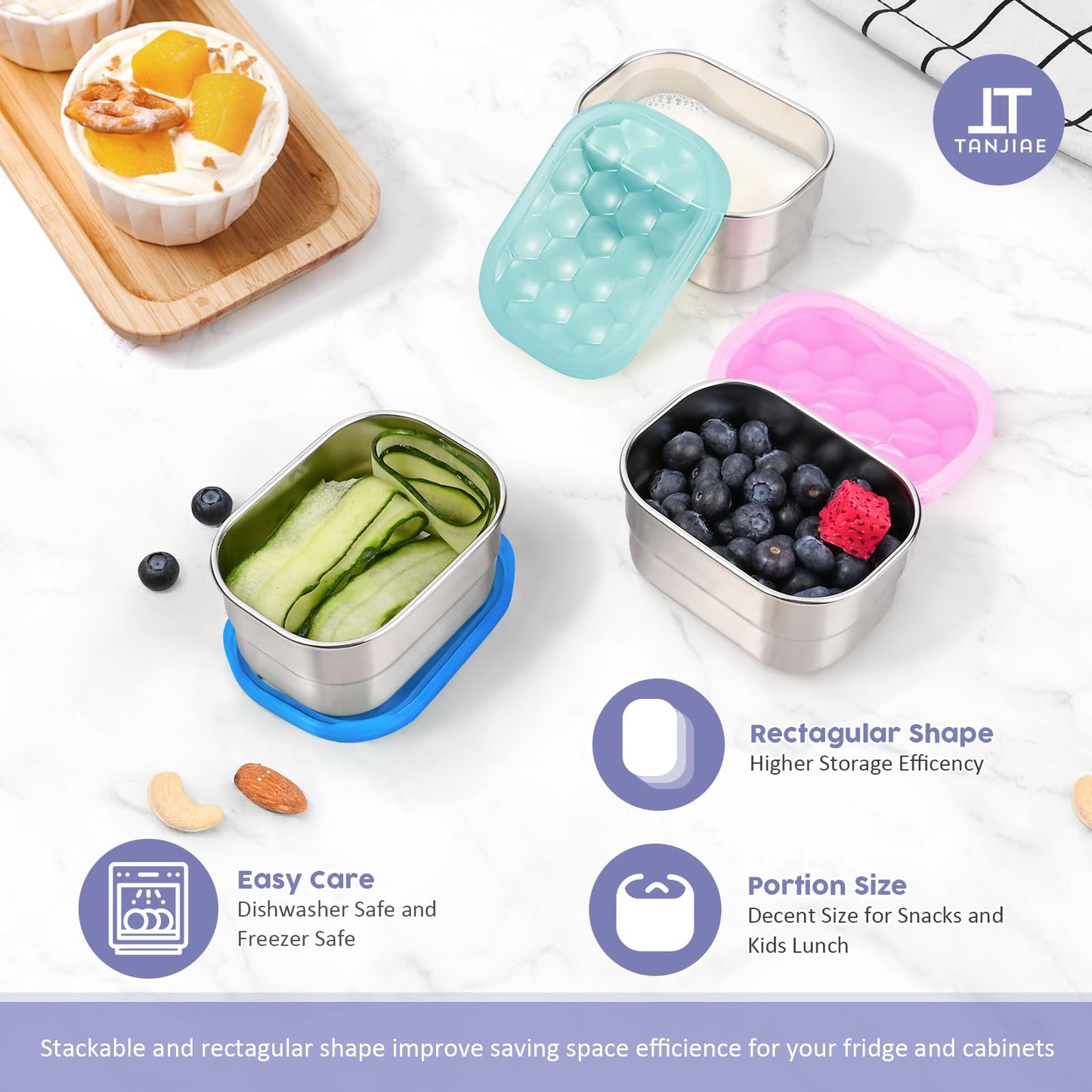 Small (1 CUP) Stainless Steel Snack Containers for Kids | Easy Open Leak Proof Food Containers with Silicone Lids - Perfect Metal Toddler Lunch Box for Daycare and School (8oz)