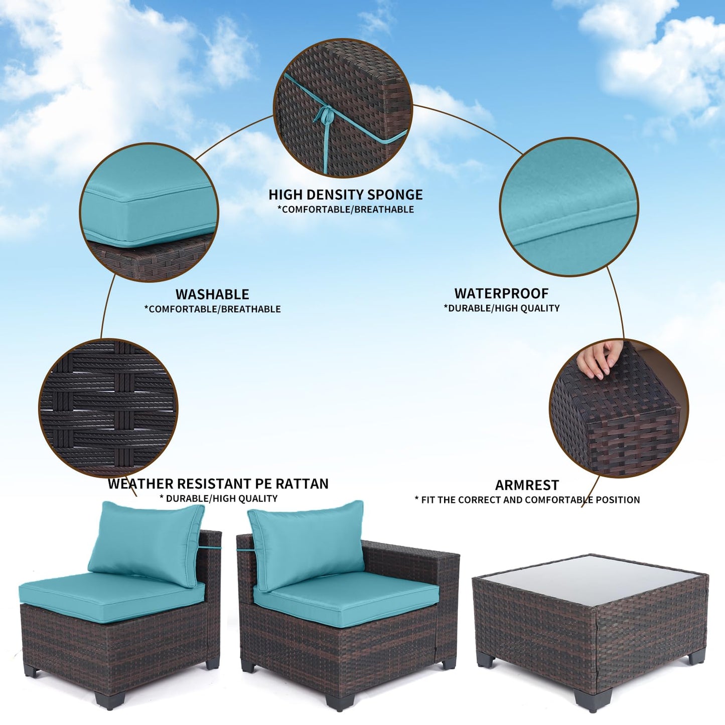 LEVELEVE 7 Pieces Outdoor Patio Furniture Sets,Rattan Conversation Sectional Set,Manual Weaving Wicker Patio Sofa with Tea Table