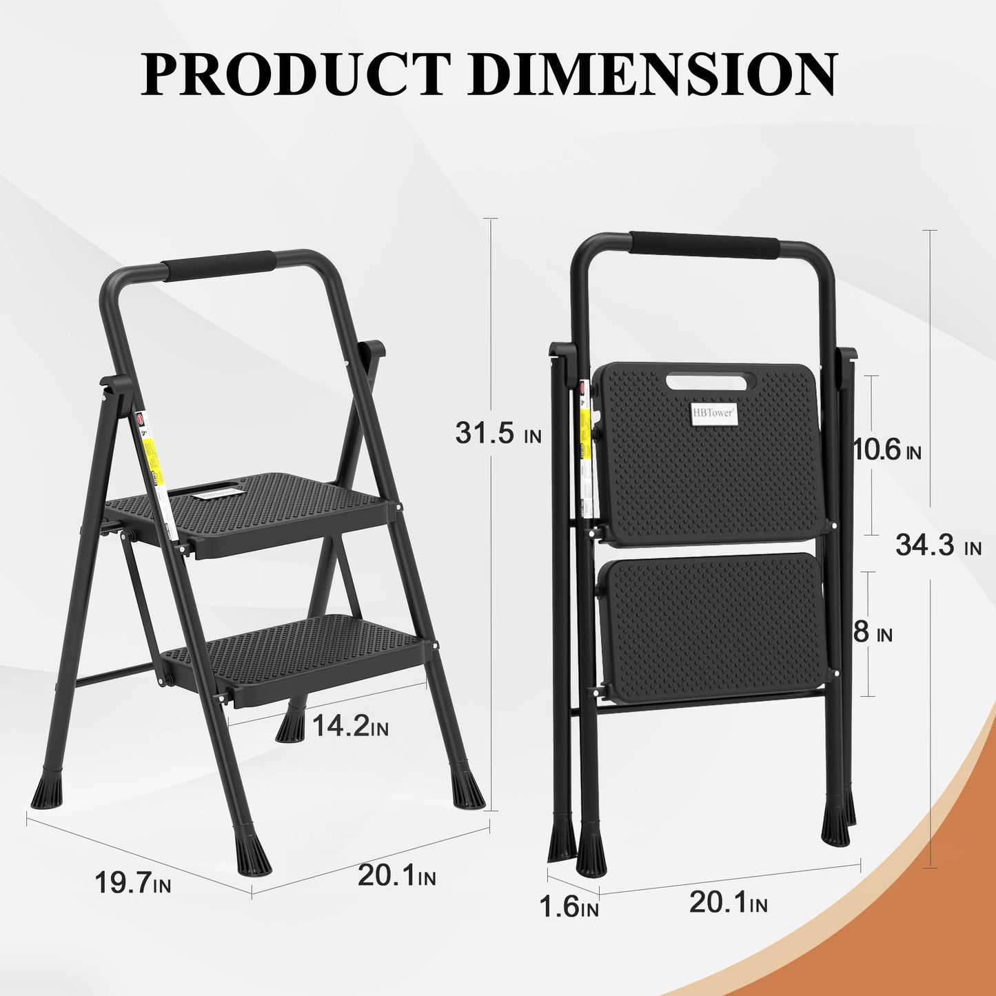HBTower Step Ladder, Folding Step Stool with Wide Anti-Slip Pedal, Sturdy Steel Ladder, Convenient Handrail, Lightweight, Portable Steel Step Stool