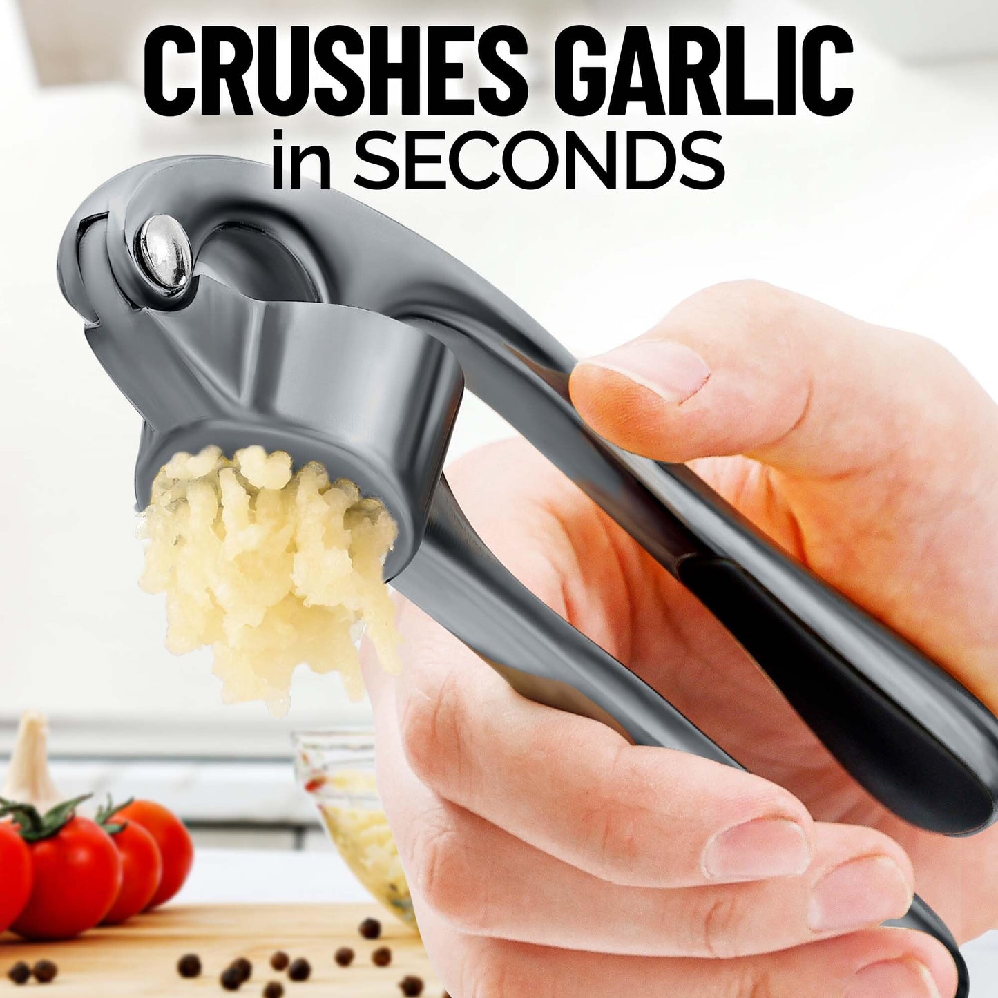 Zulay Kitchen Premium Garlic Press Set - Rust Proof & Dishwasher Safe Professional Garlic Mincer Tool - Easy-Squeeze, Easy-Clean with Soft, Ergonomic Handle - Silicone Garlic Peeler & Brush (Silver)