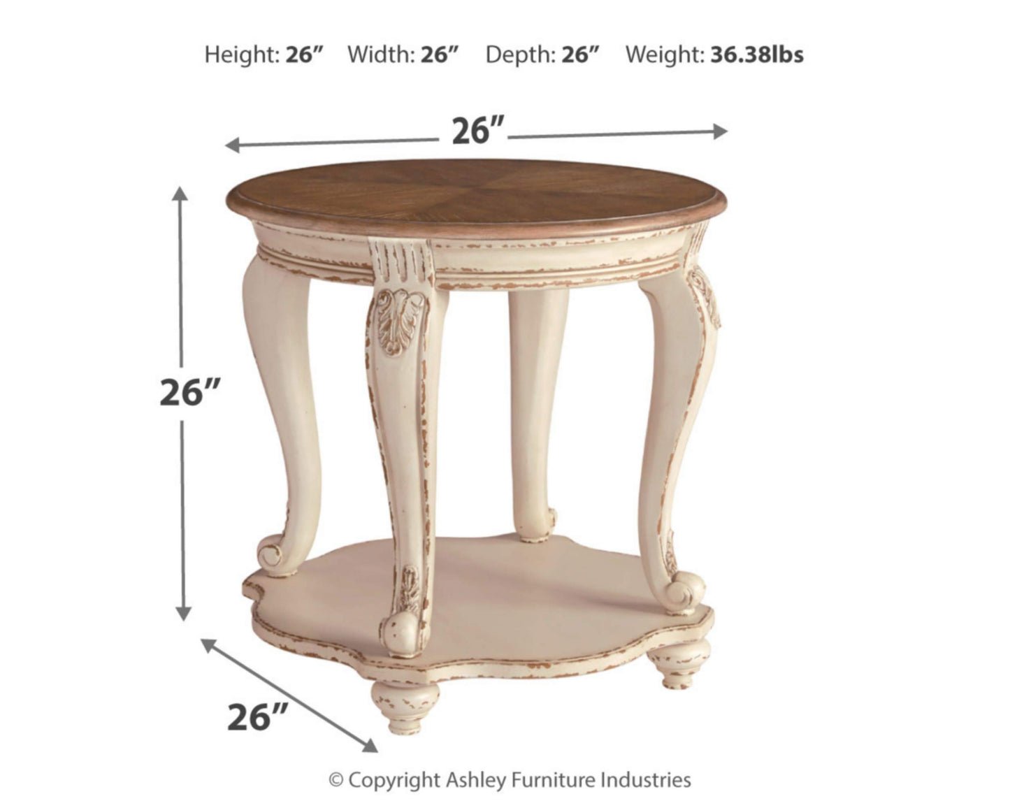Signature Design by Ashley Realyn French Country Two Tone Round End Table, Chipped White