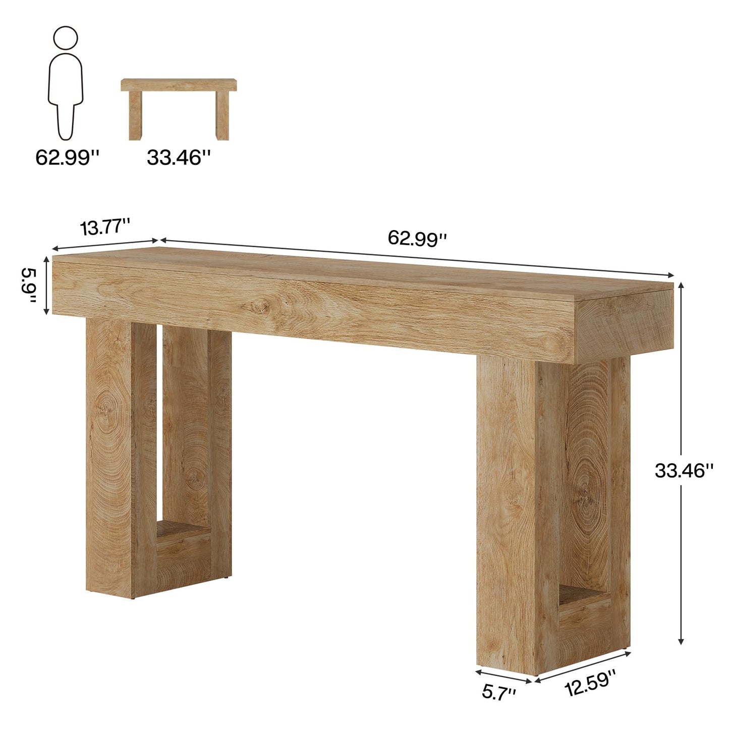 Tribesigns 63-Inch Long Console Table, Wooden Rectangular Sofa Table Behind The Couch, Farmhouse Entryway Table for Entrance, Hallway, Living Room (Natural)