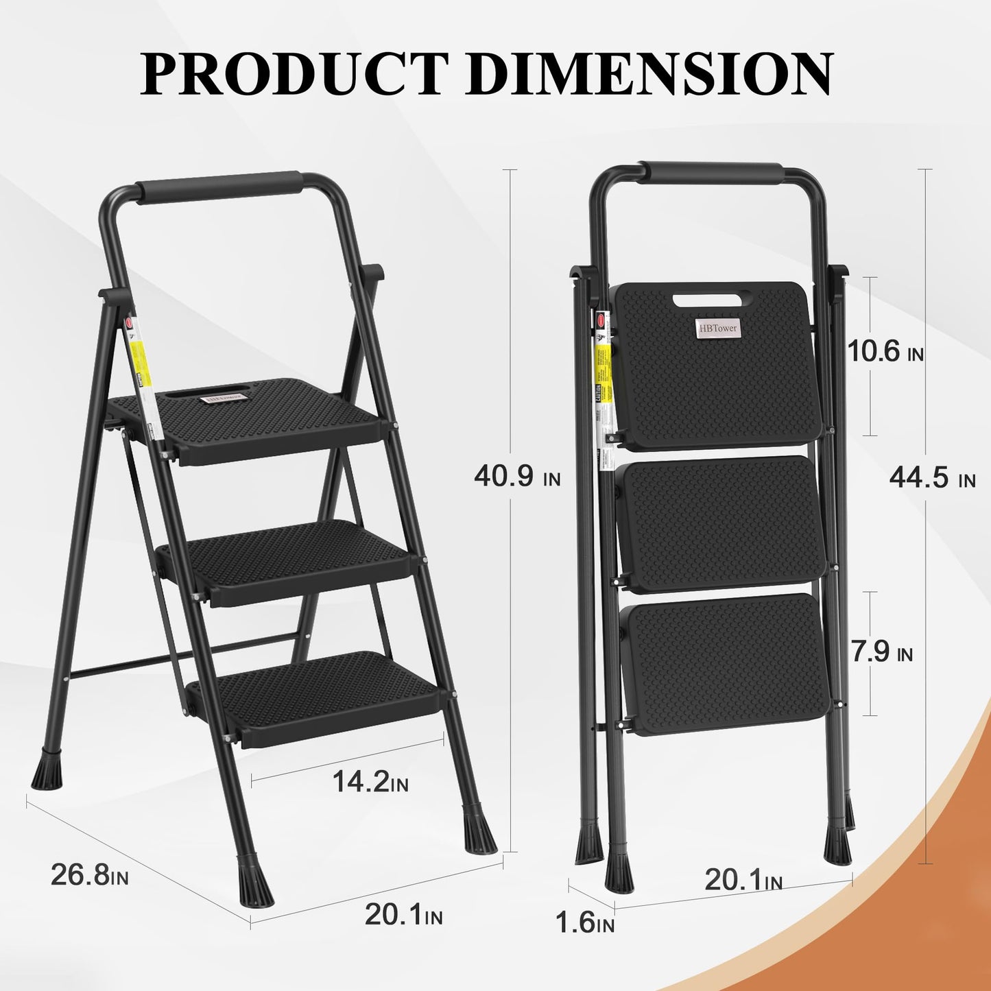 HBTower Step Ladder, Folding Step Stool with Wide Anti-Slip Pedal, Sturdy Steel Ladder, Convenient Handrail, Lightweight, Portable Steel Step Stool
